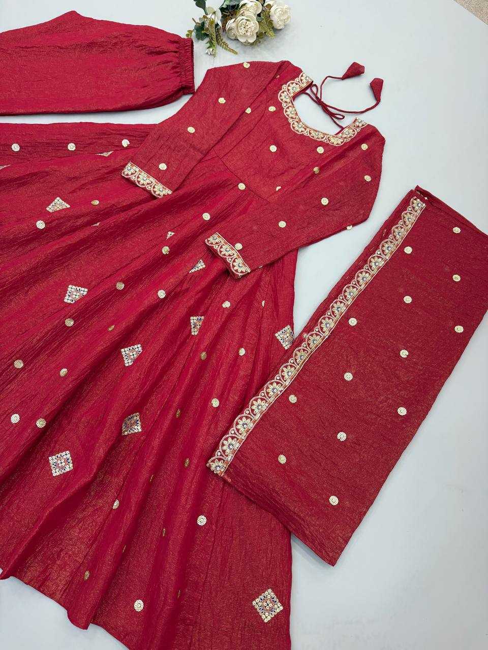 Designer Anarkali Suit in Maroon Color