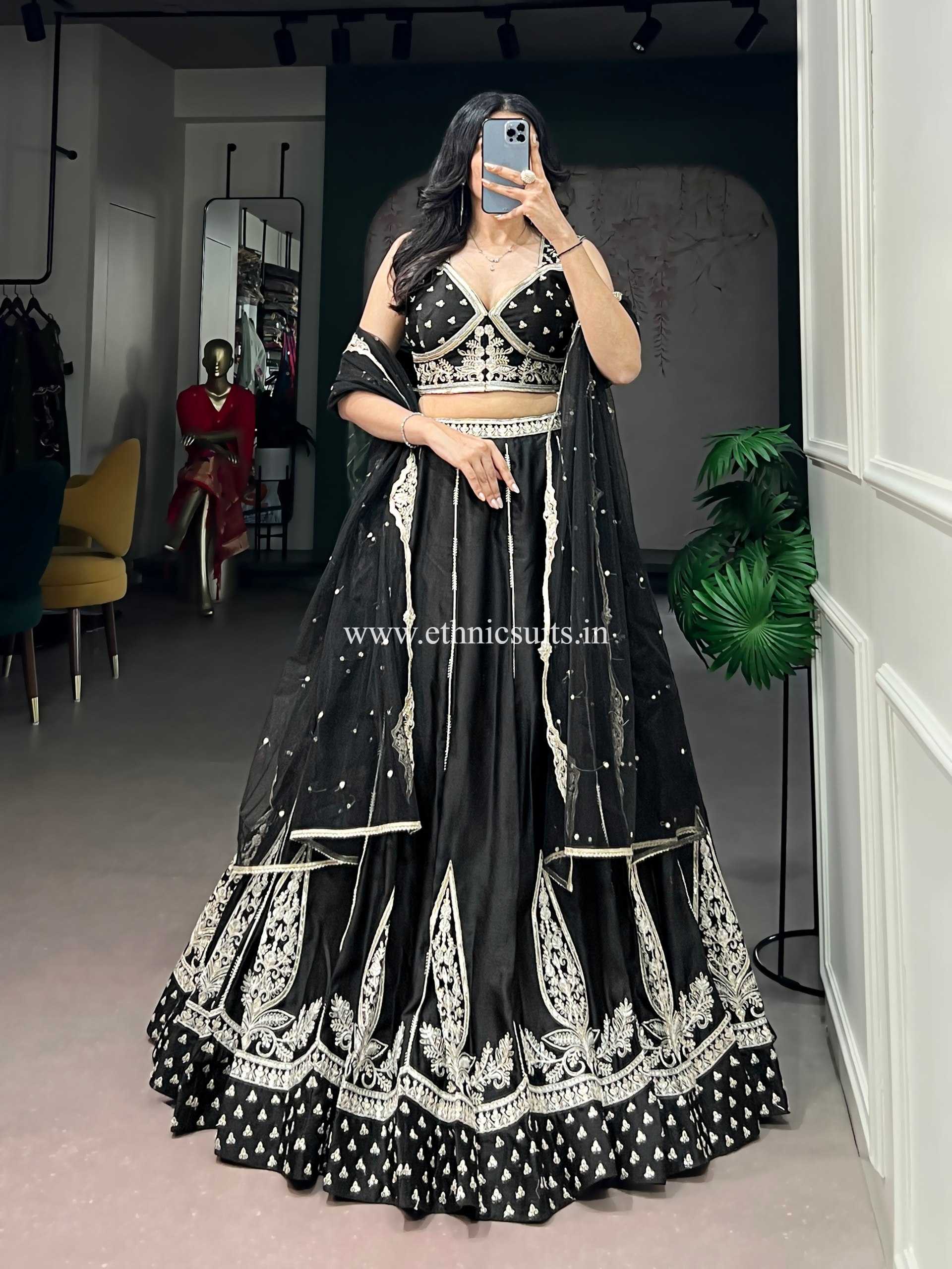 Beautiful Black Lehenga Choli with Black Thread Work