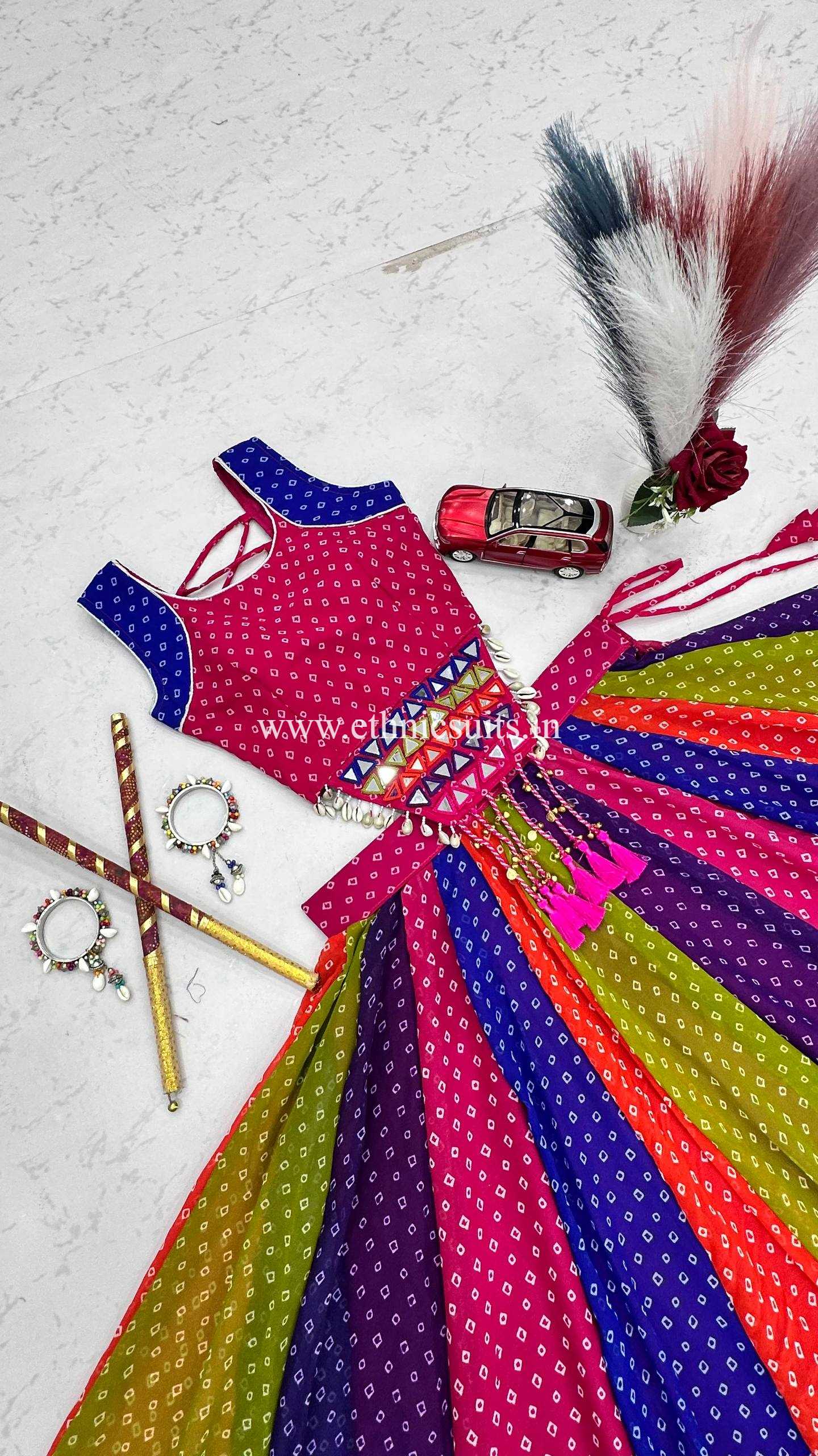 Multi Color Bandhni Printed Chaniya Choli with Fancy Sleeveless Blouse