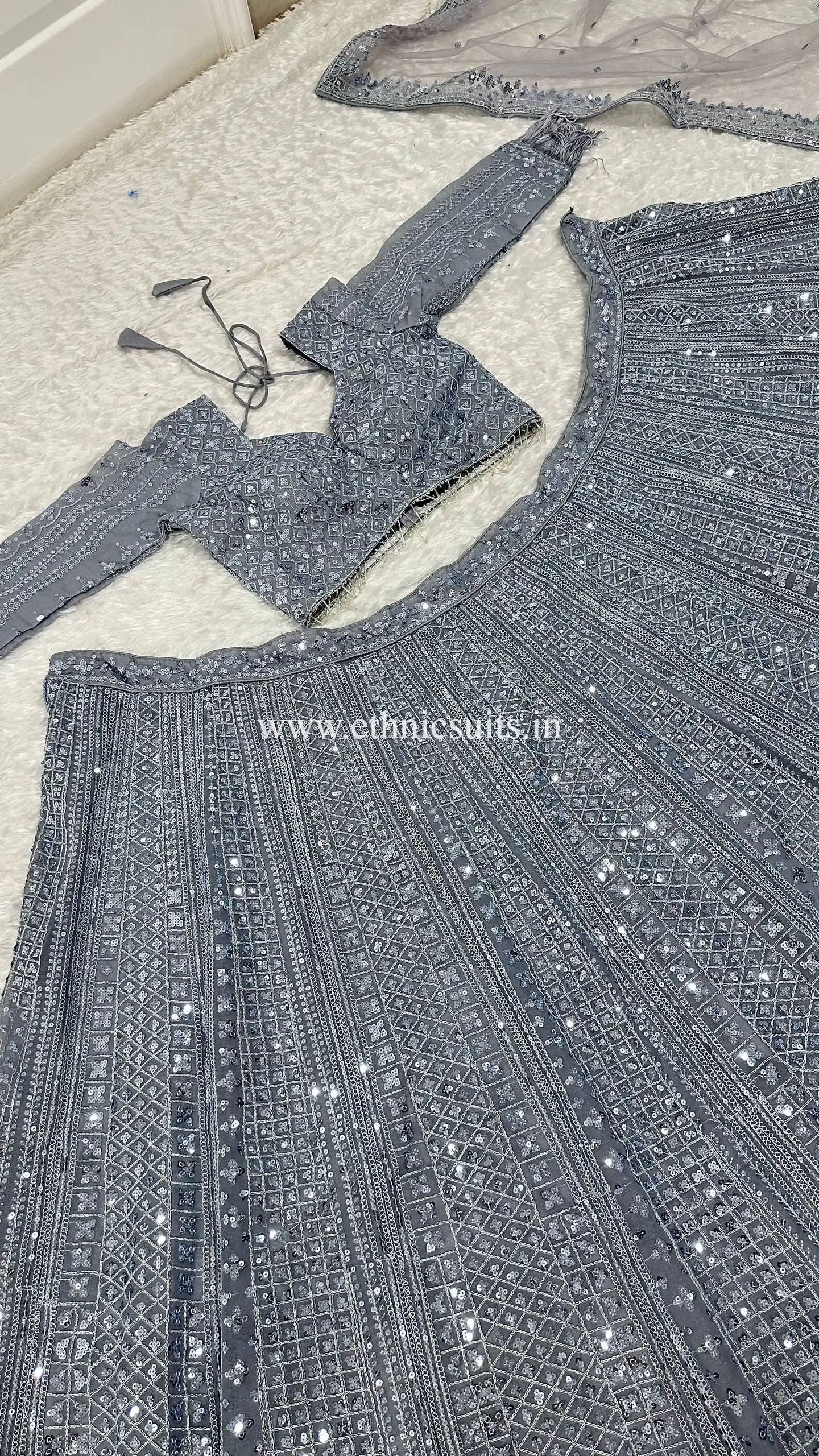 Gray Color Glittery Party Lehenga Blouse