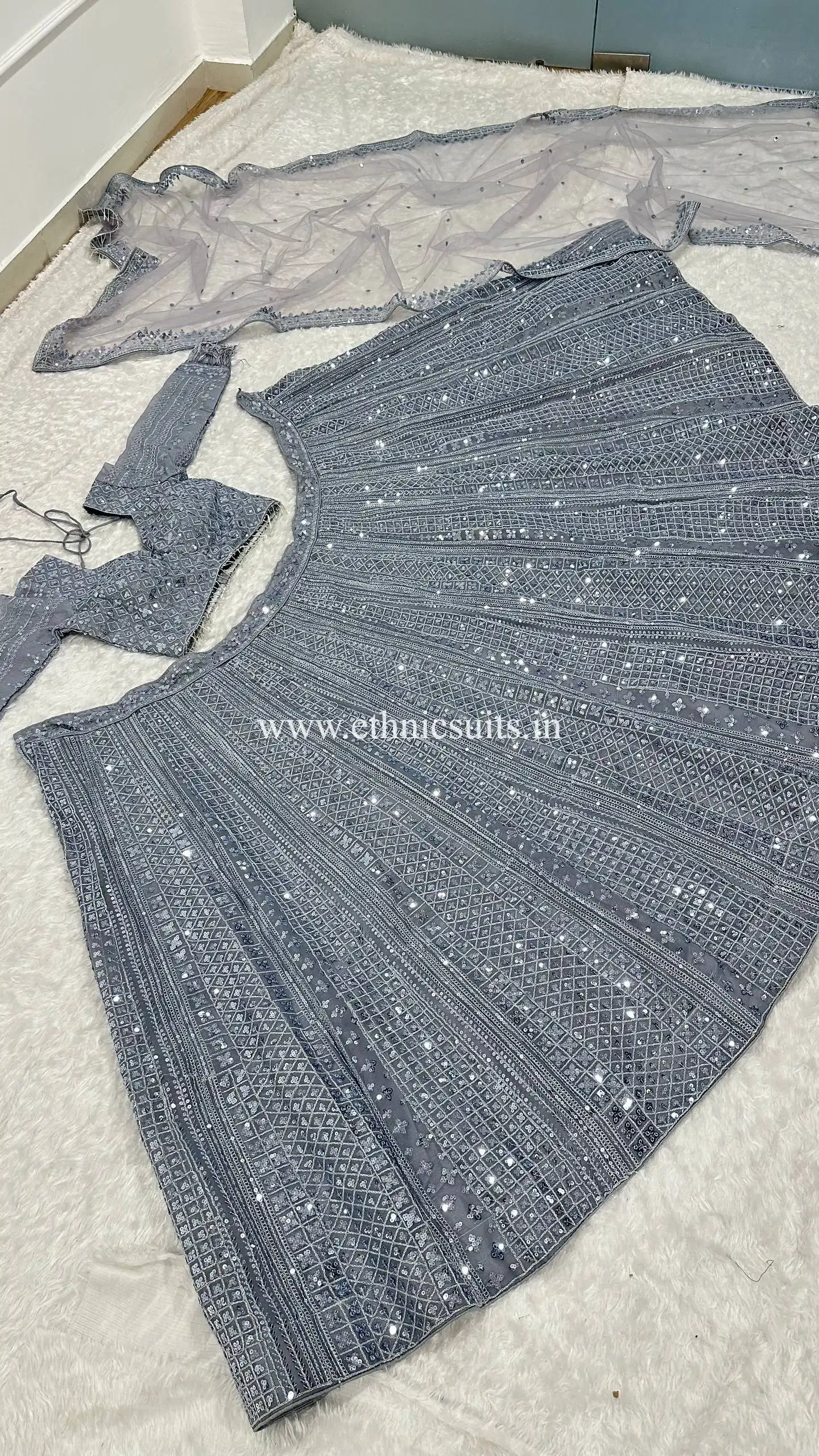 Gray Color Glittery Party Lehenga Blouse