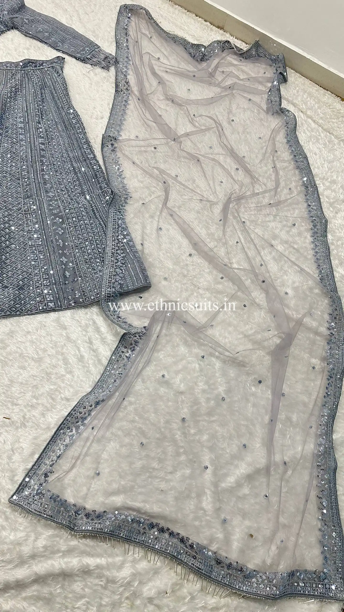 Gray Color Glittery Party Lehenga Blouse