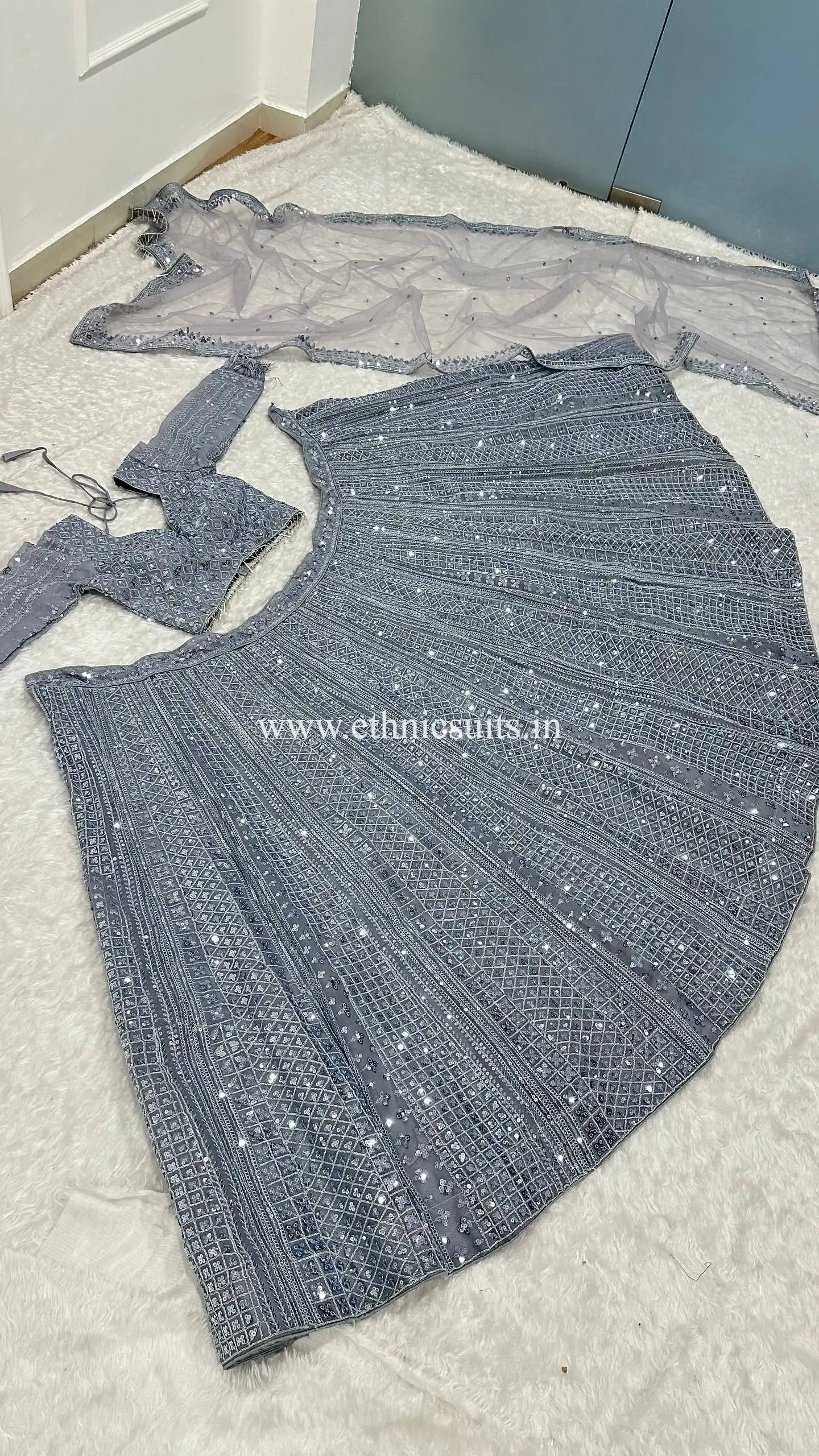 Gray Color Glittery Party Lehenga Blouse