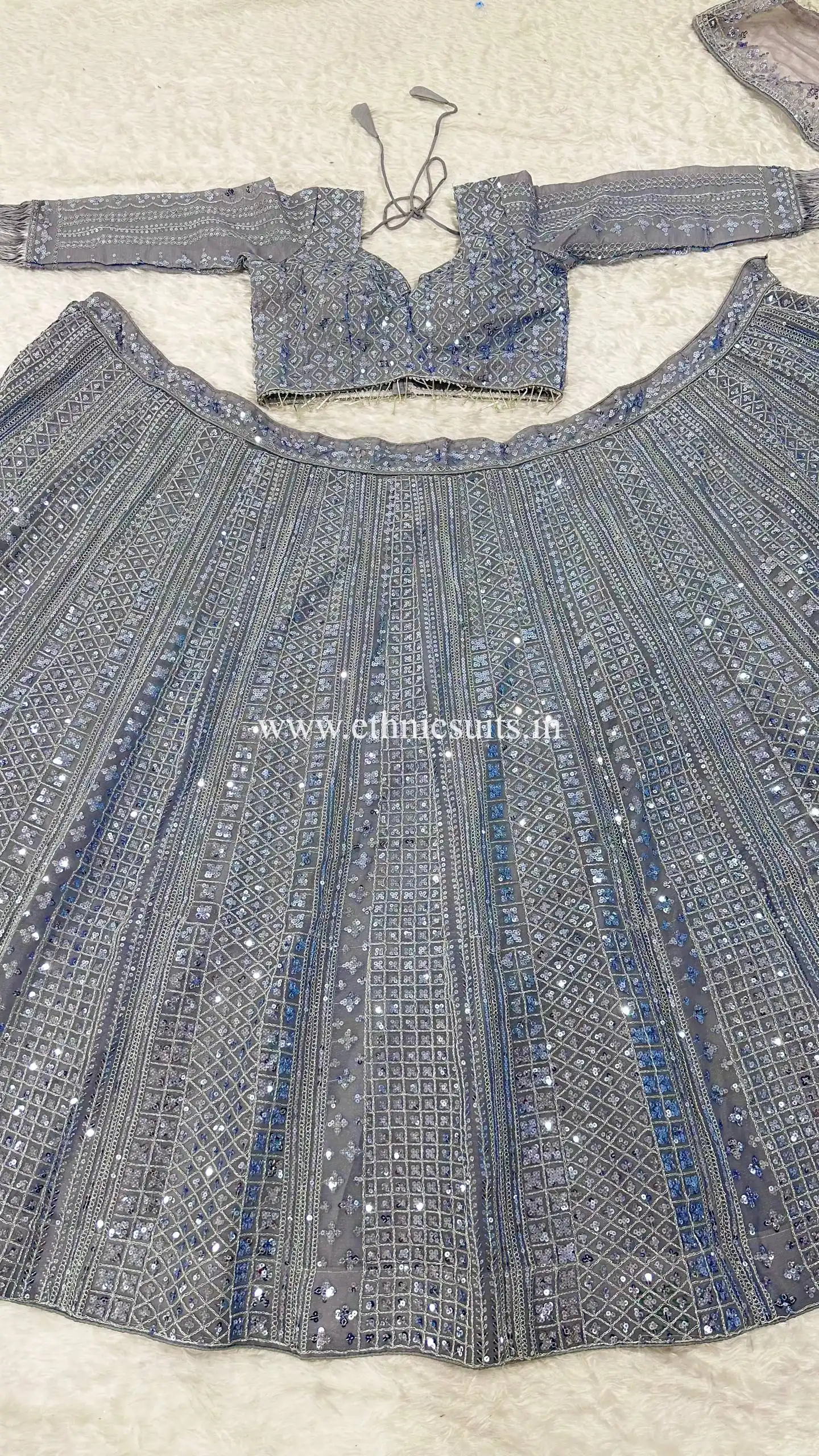 Gray Color Glittery Party Lehenga Blouse
