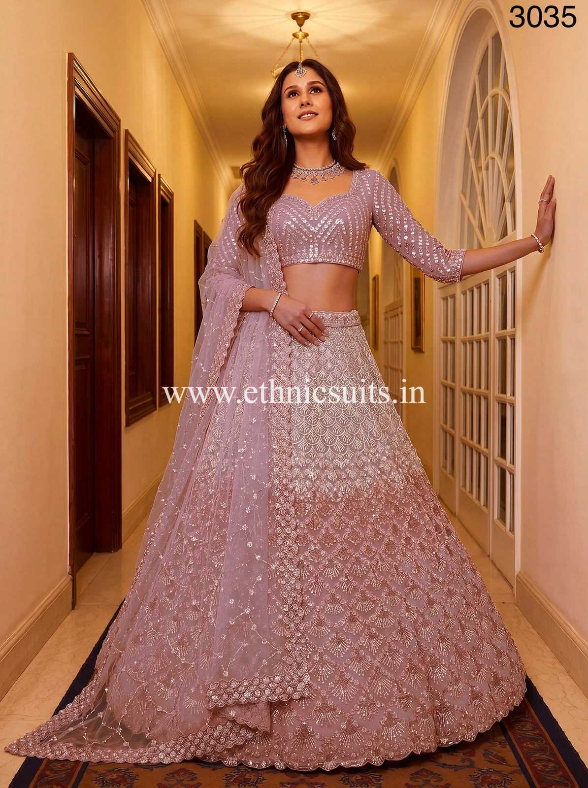 Baby Pink Bridal Net Bridesmaid Lehenga Choli