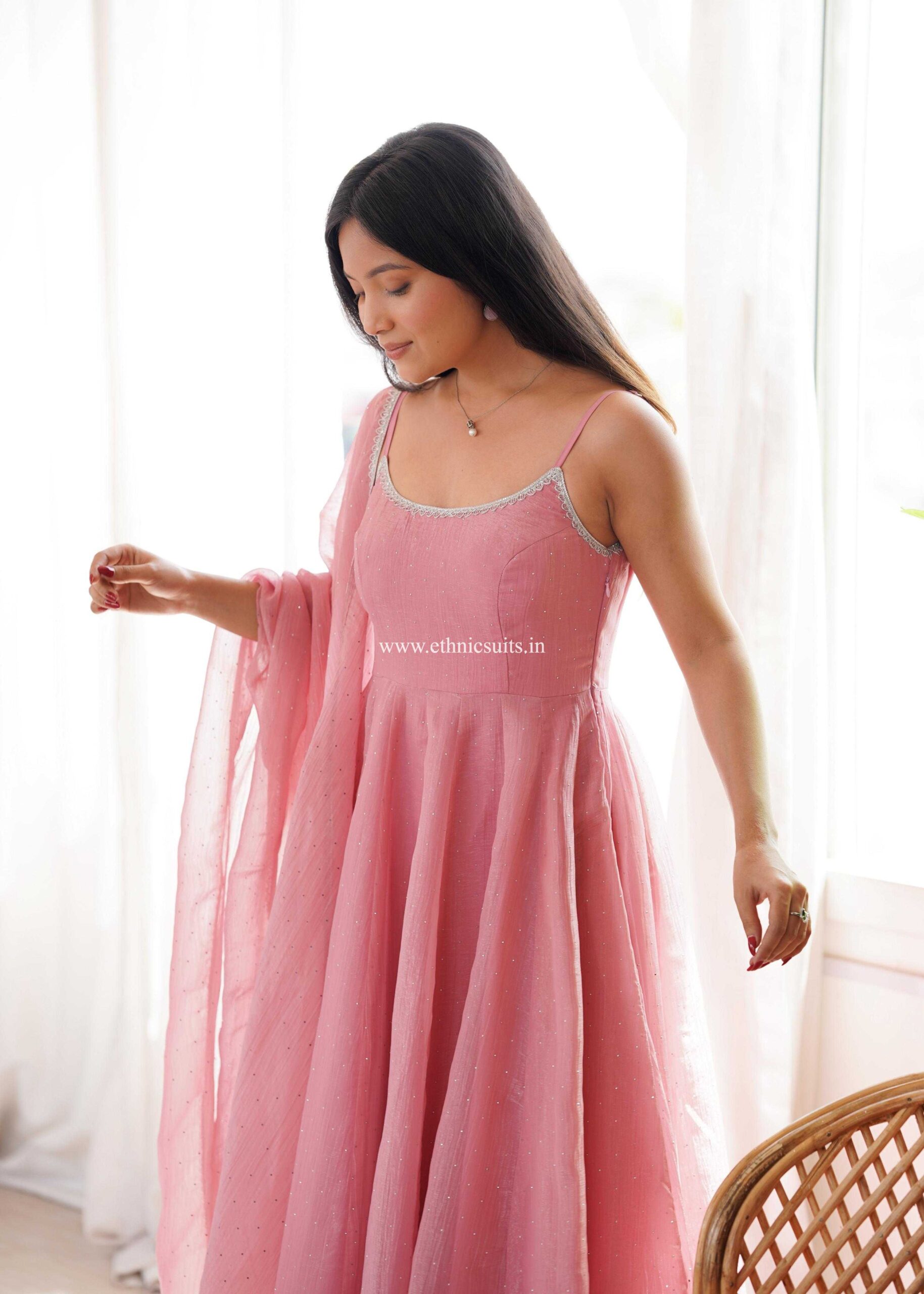 Baby Pink Sleeveless Anarkali Dress for Girls