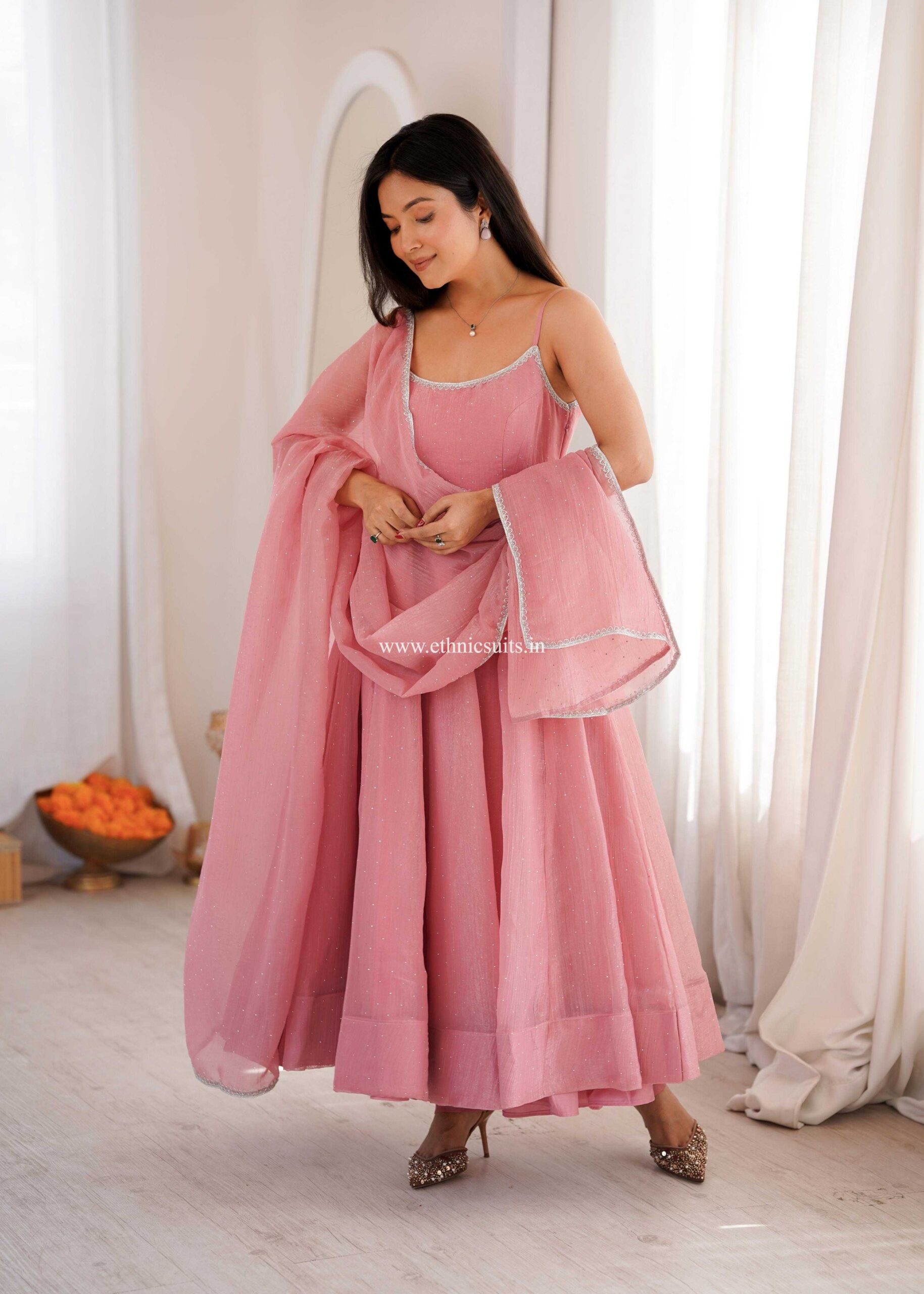Baby Pink Sleeveless Anarkali Dress for Girls