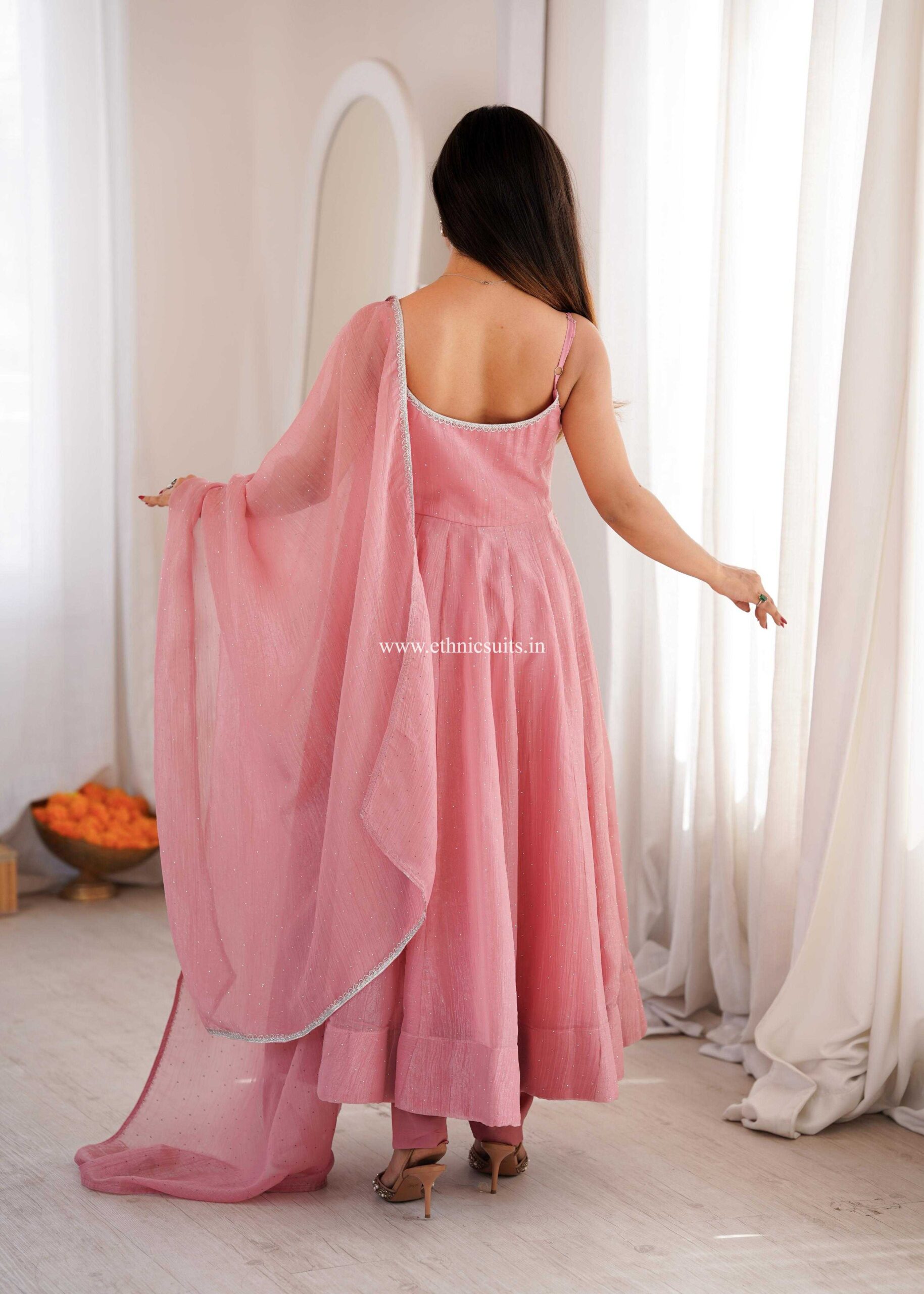 Baby Pink Sleeveless Anarkali Dress for Girls