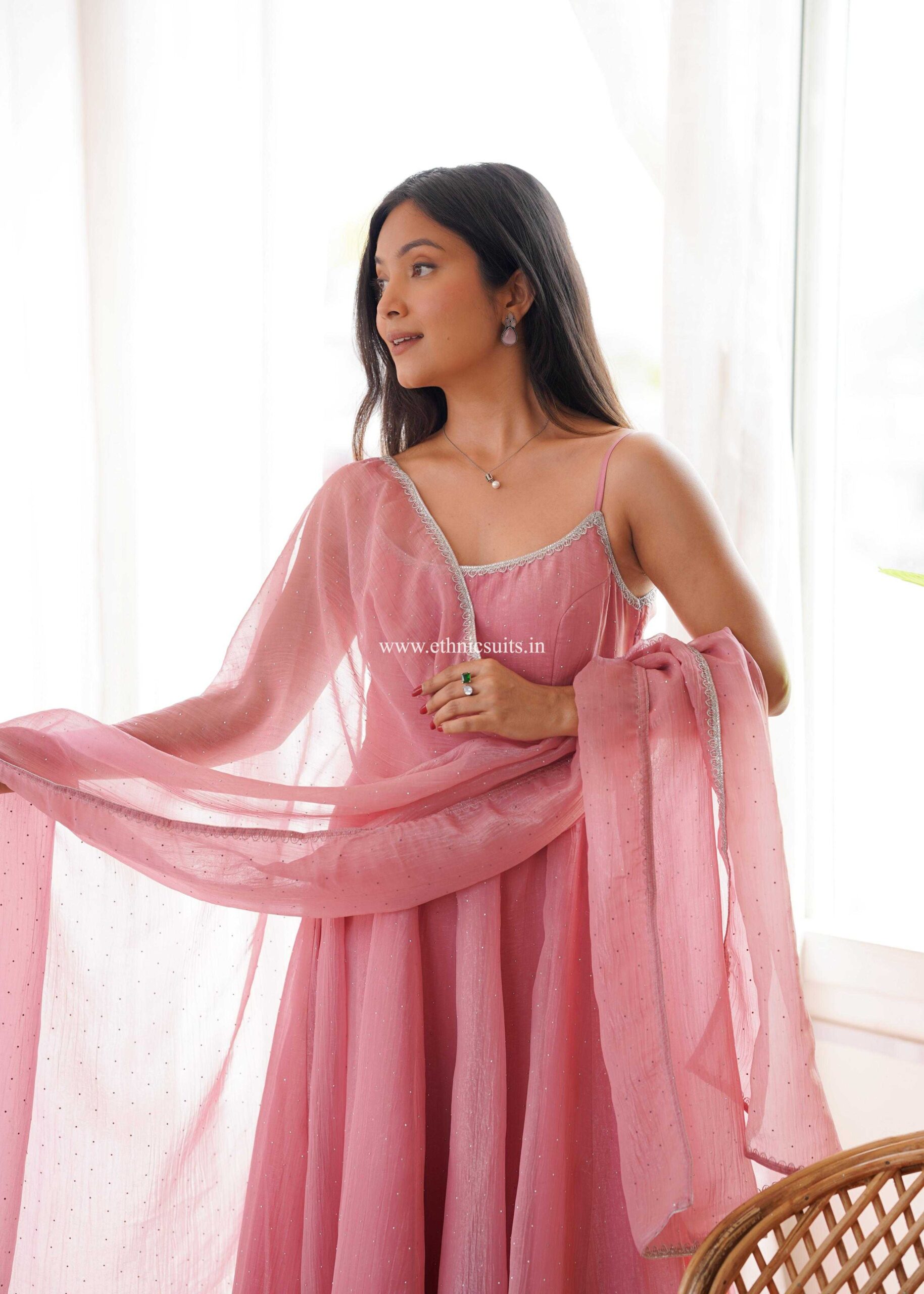 Baby Pink Sleeveless Anarkali Dress for Girls