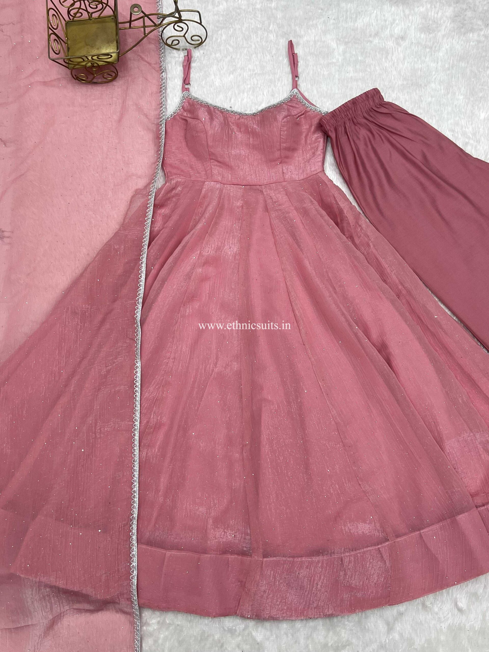 Baby Pink Sleeveless Anarkali Dress for Girls