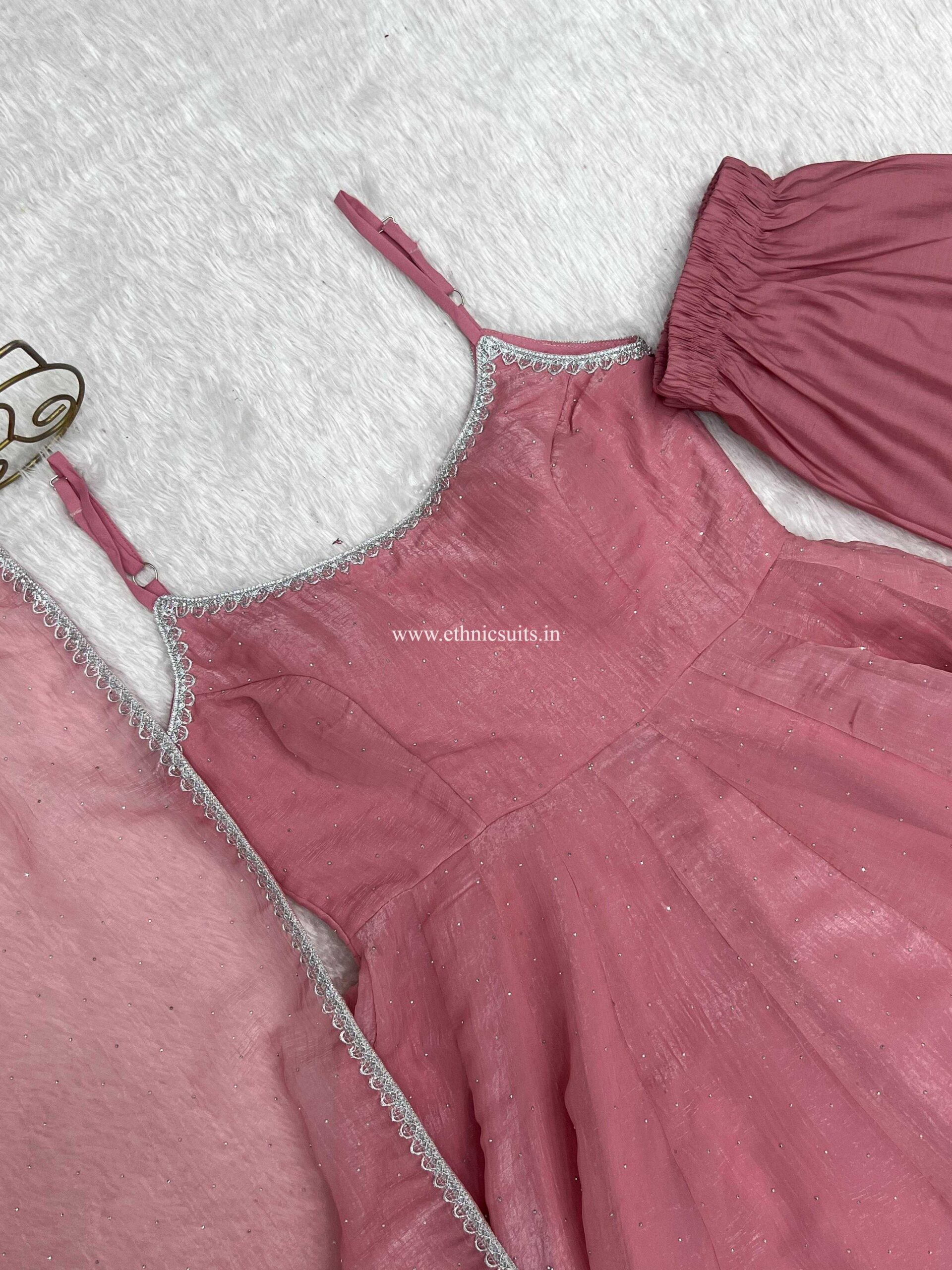 Baby Pink Sleeveless Anarkali Dress for Girls