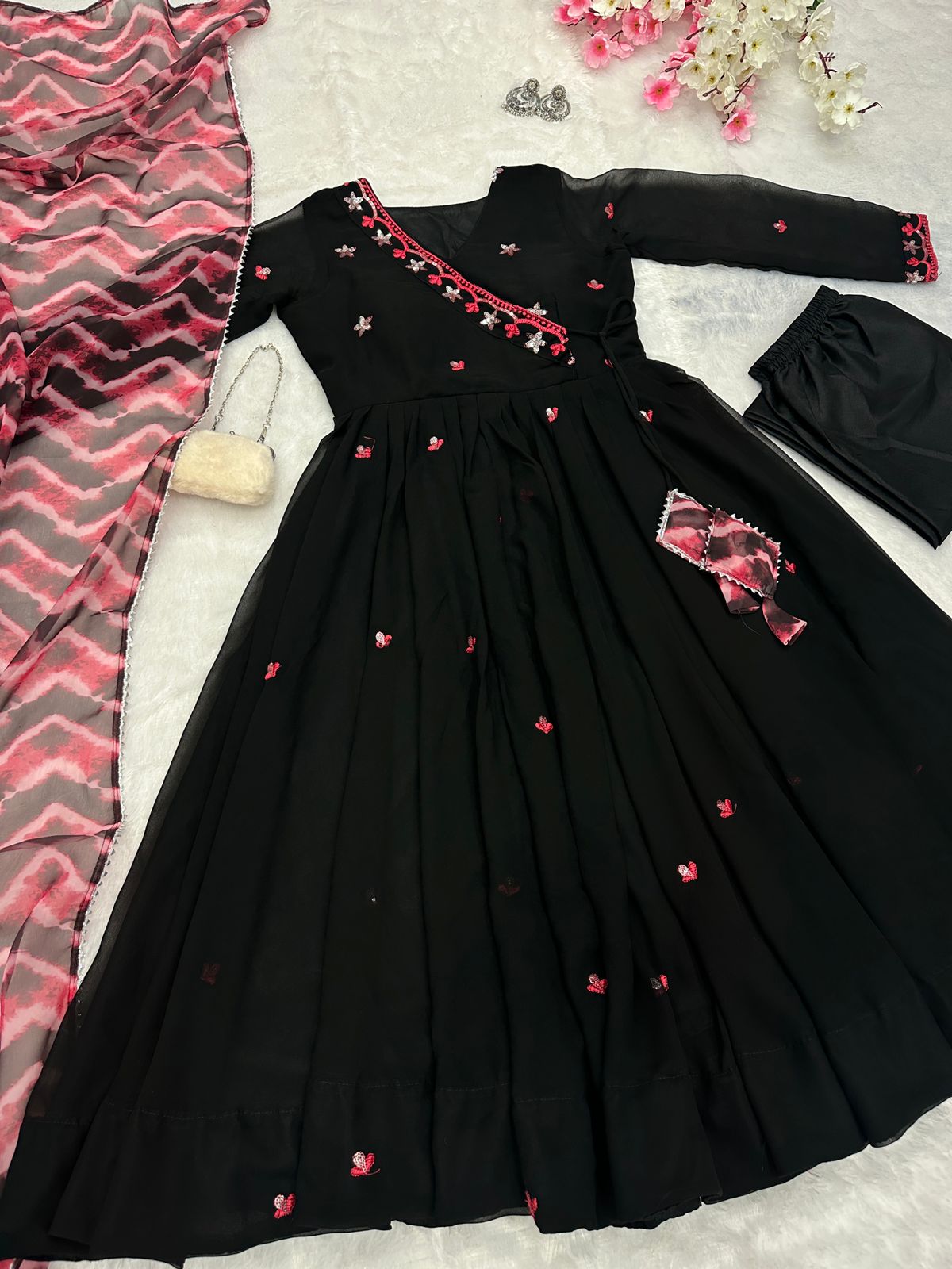 Black Anarkali 3 Piece Suit Set