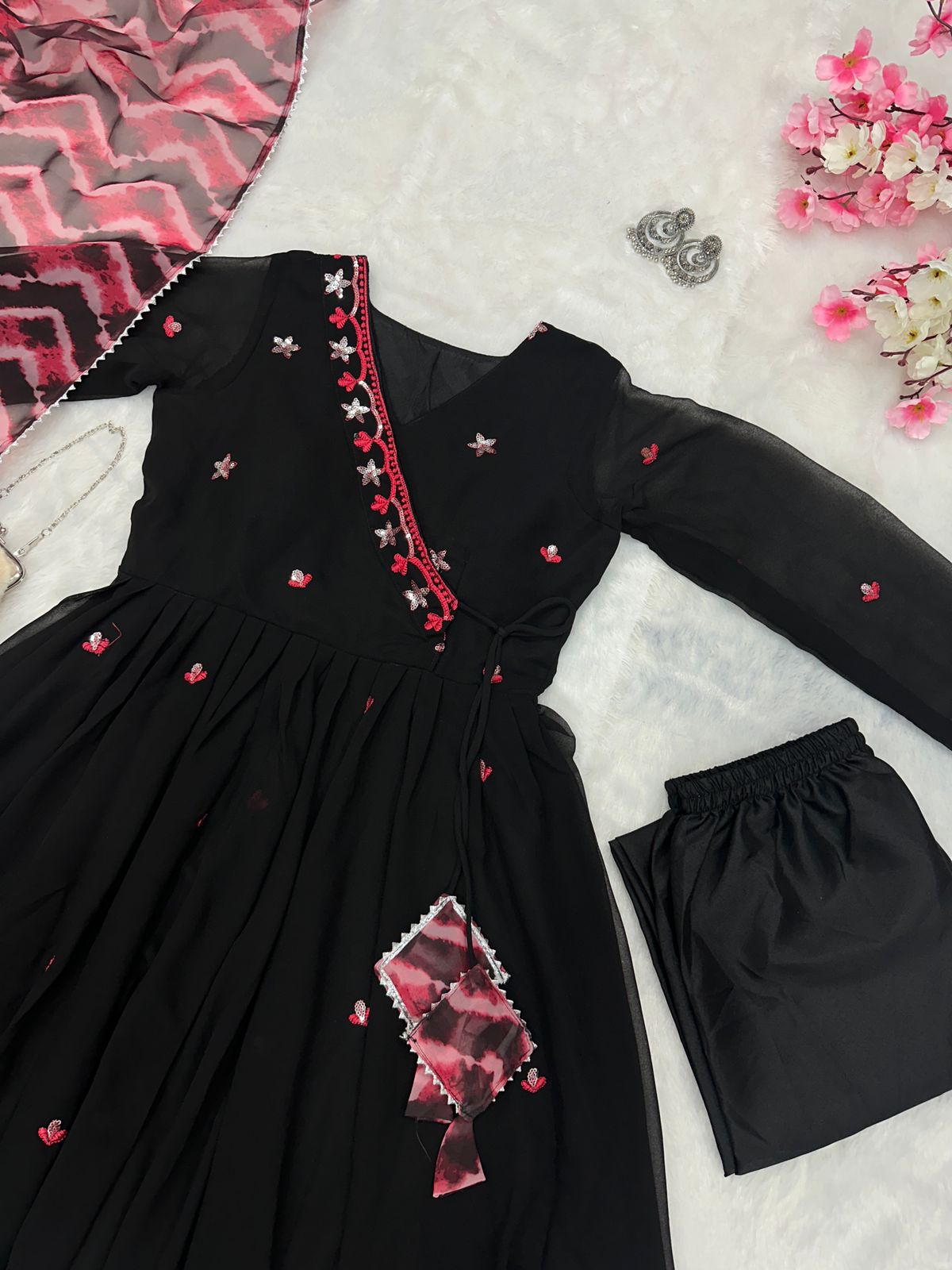 Black Anarkali 3 Piece Suit Set