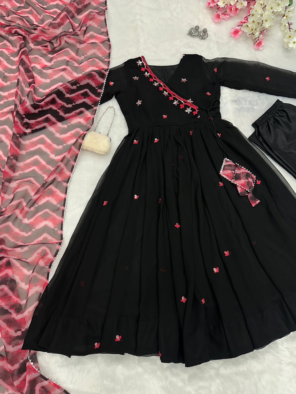 Black Anarkali 3 Piece Suit Set