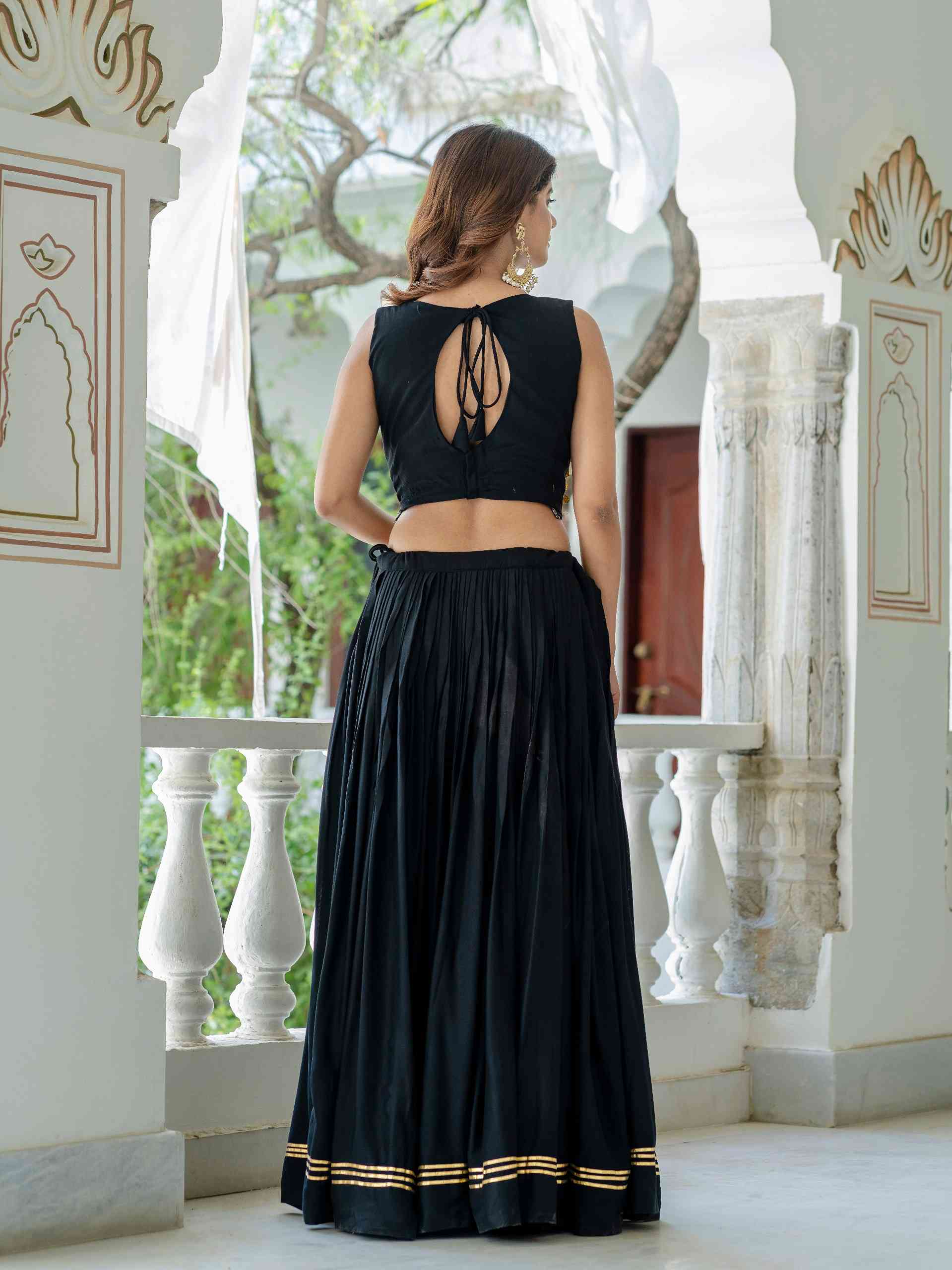 Black Ready To Wear Lehenga with Golden Work Blouse