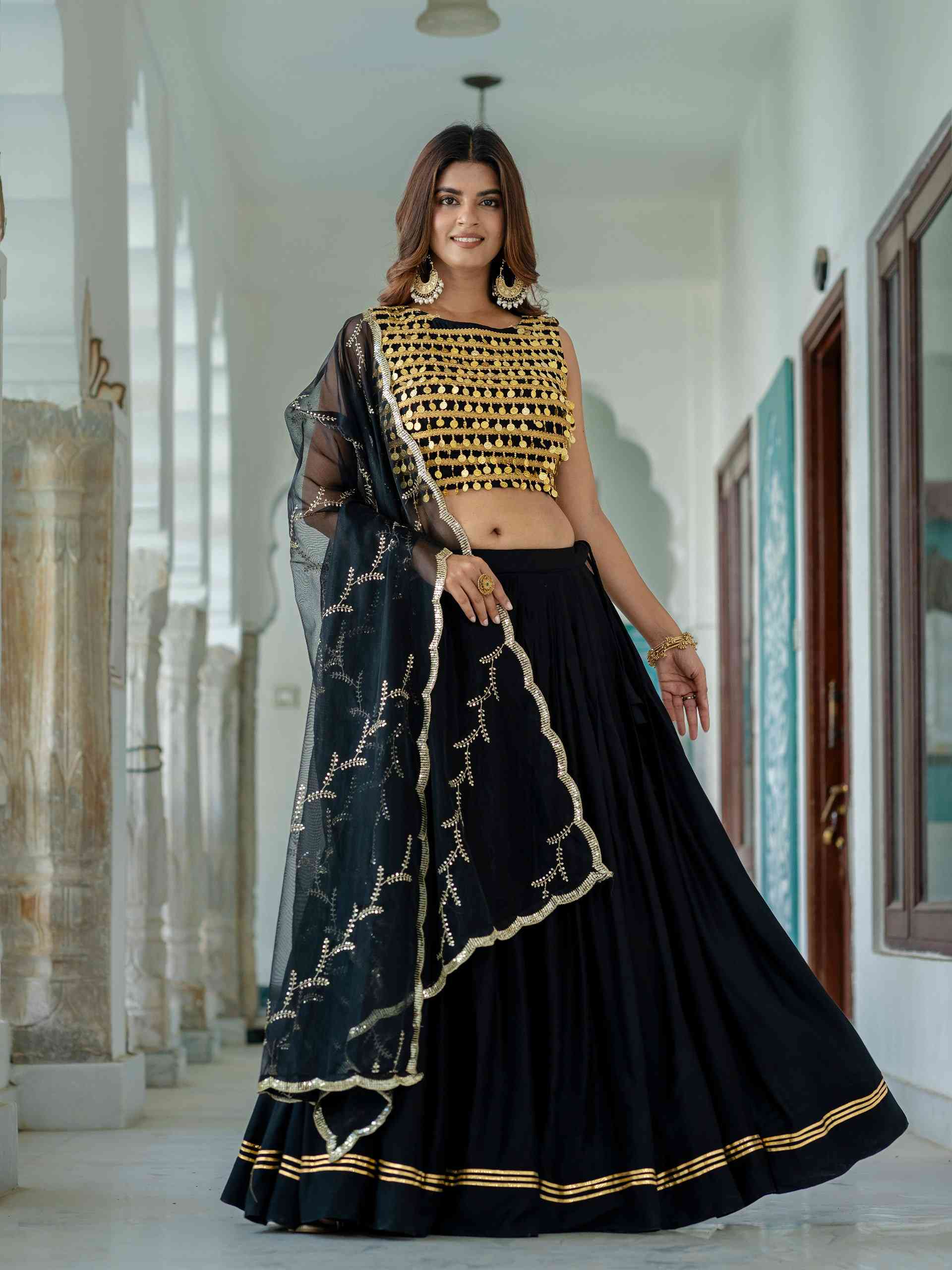 Black Ready To Wear Lehenga with Golden Work Blouse