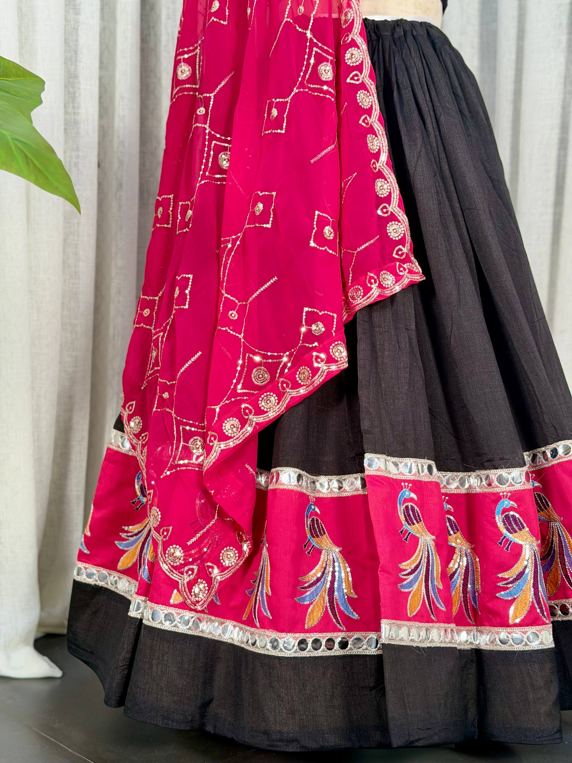 Black Readymade Chaniya Choli with Pink Dupatta Under 2000