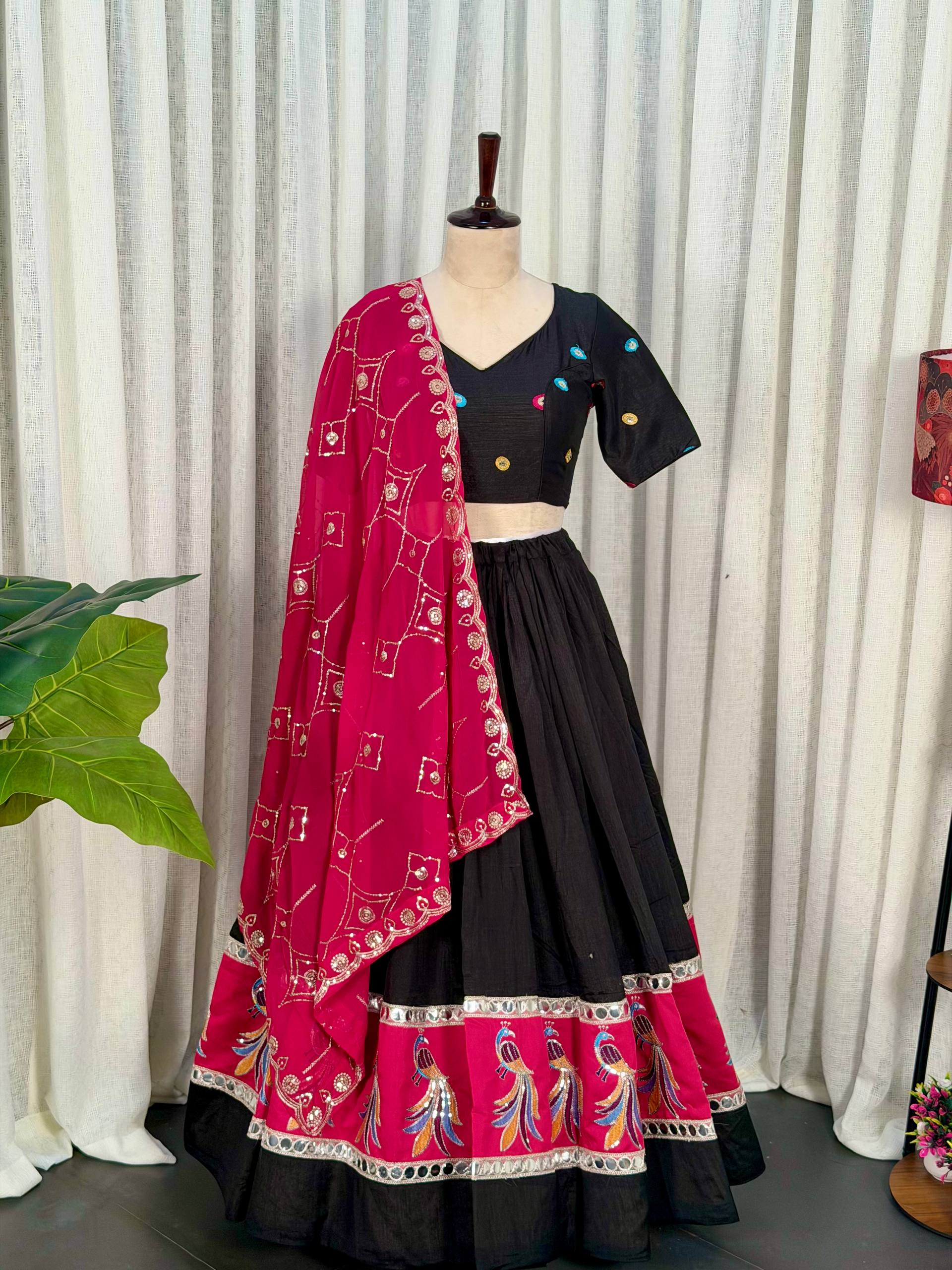 Black Readymade Chaniya Choli with Pink Dupatta Under 2000