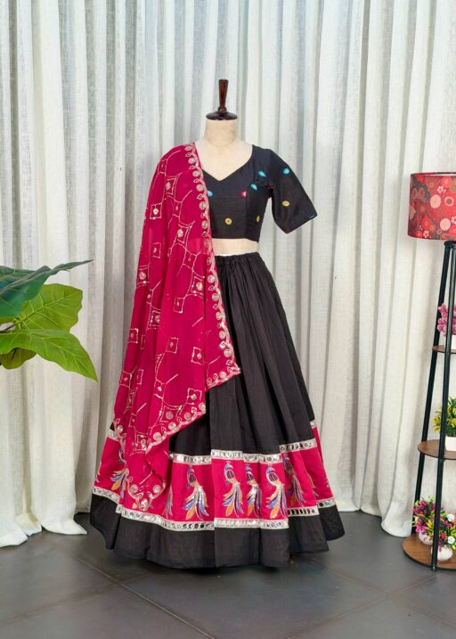 Black Readymade Chaniya Choli with Pink Dupatta Under 2000