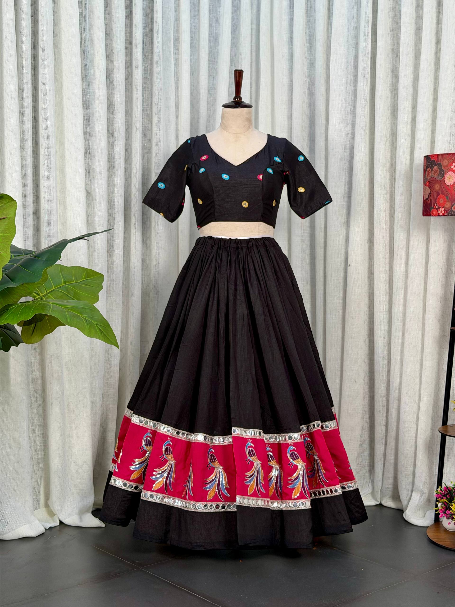 Black Readymade Chaniya Choli with Pink Dupatta Under 2000