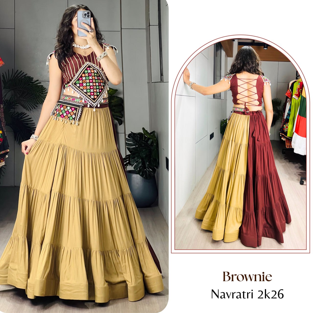Brown Color Readymade Chaniya with Fancy Blouse