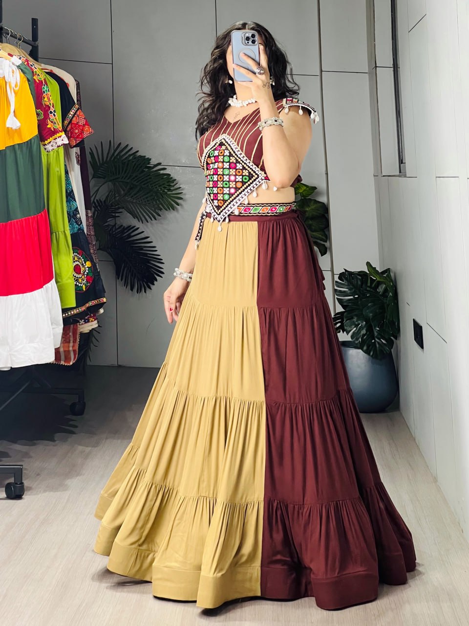 Brown Color Readymade Chaniya with Fancy Blouse