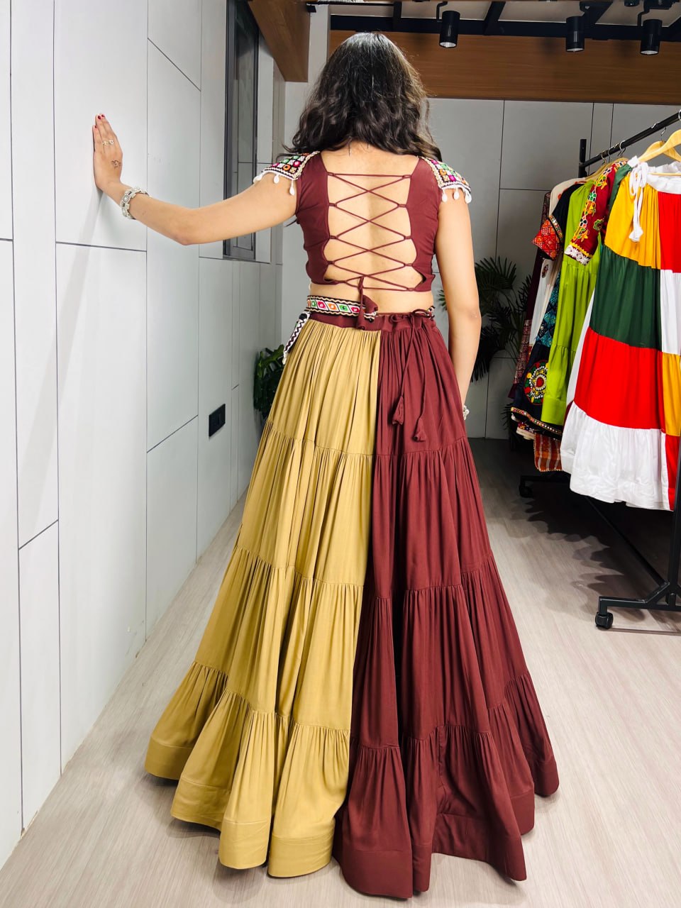 Brown Color Readymade Chaniya with Fancy Blouse