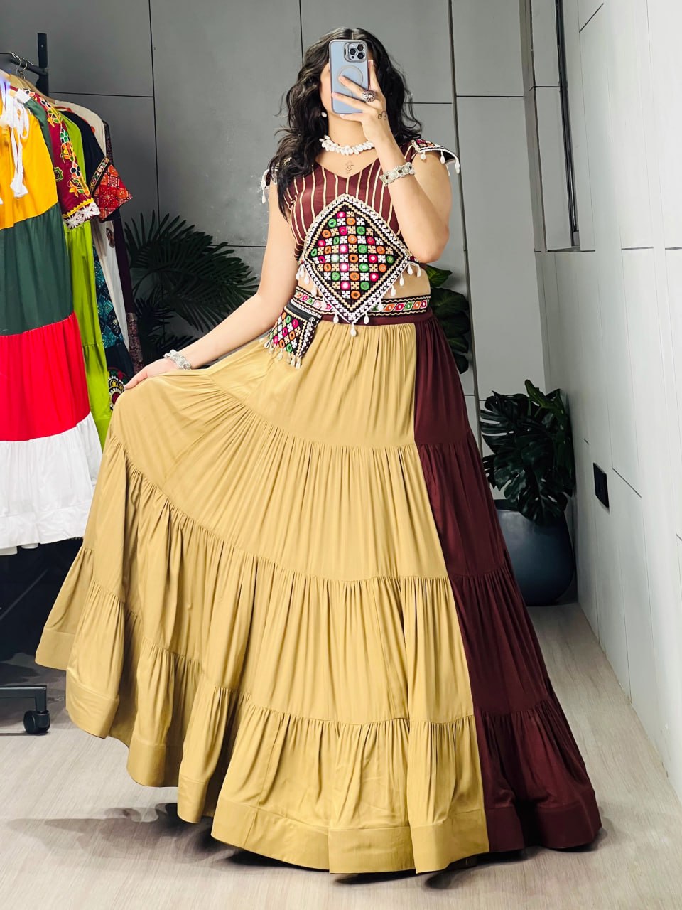 Brown Color Readymade Chaniya with Fancy Blouse