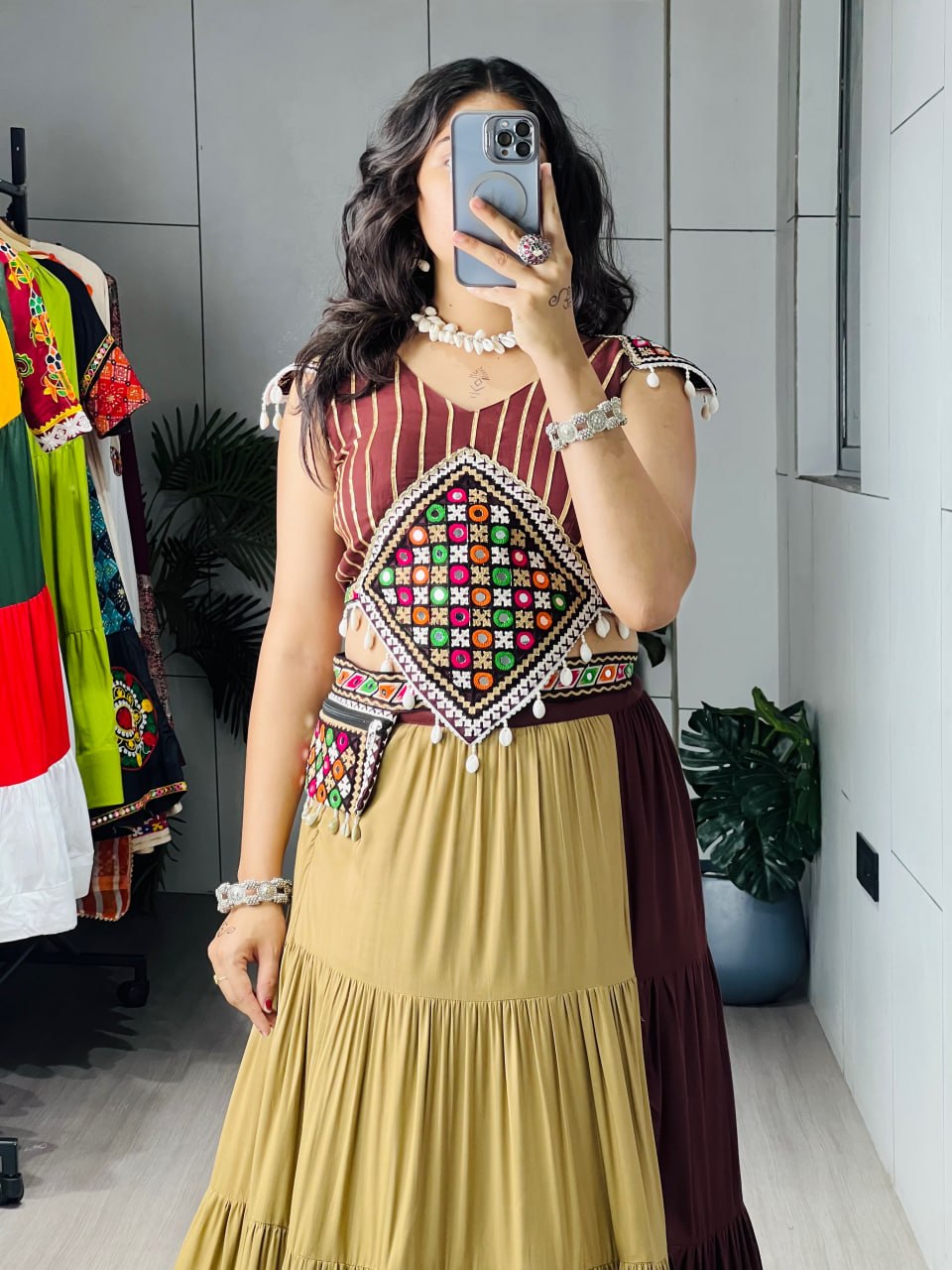 Brown Color Readymade Chaniya with Fancy Blouse