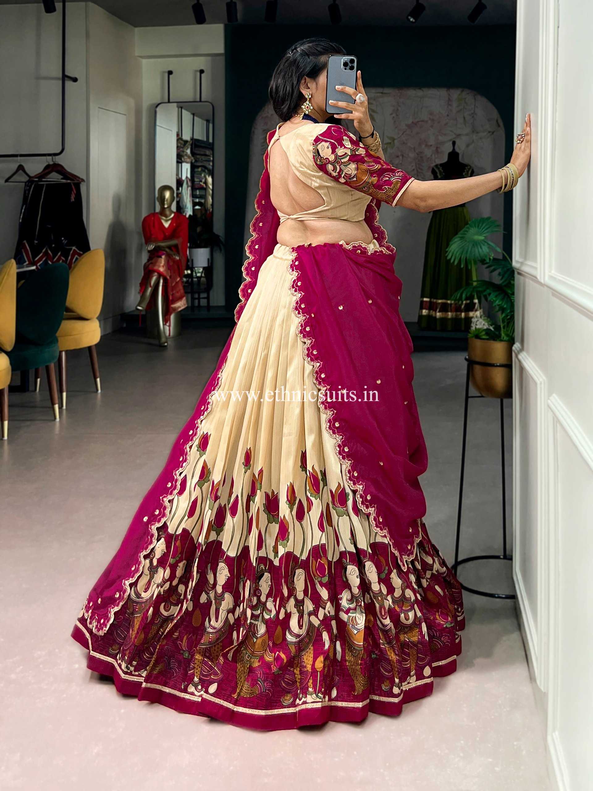 Cream Color Kalamkari Printed Lehenga Blouse