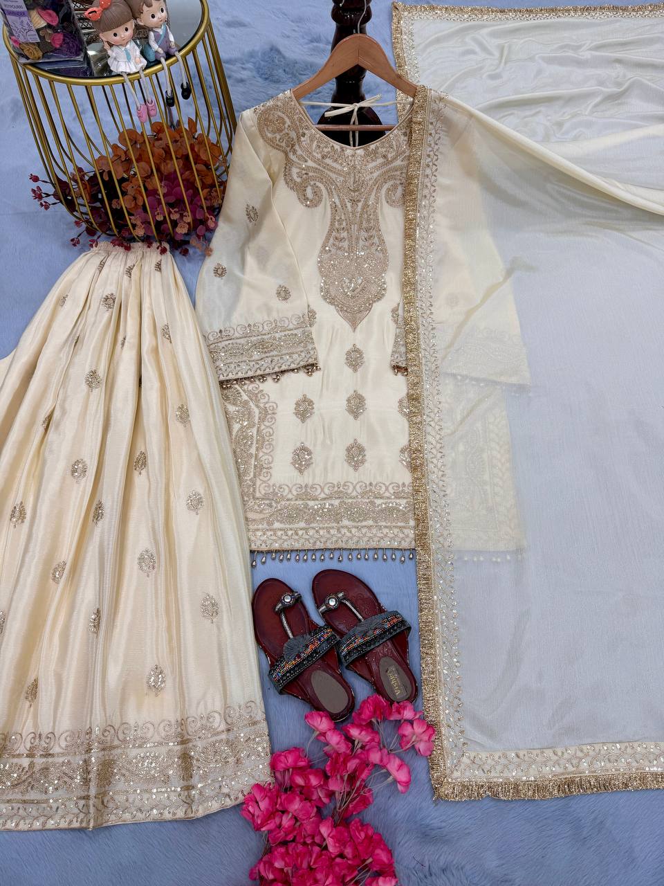 Creme Wedding Sharara Set
