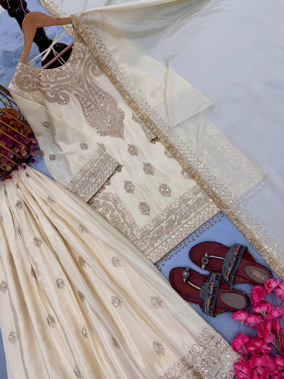 Creme Wedding Sharara Set