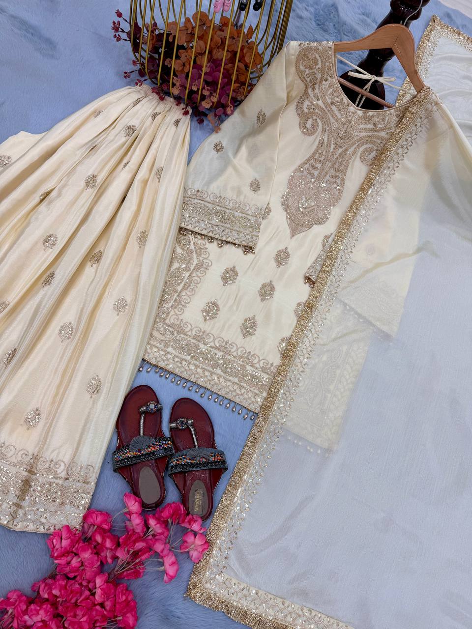 Creme Wedding Sharara Set