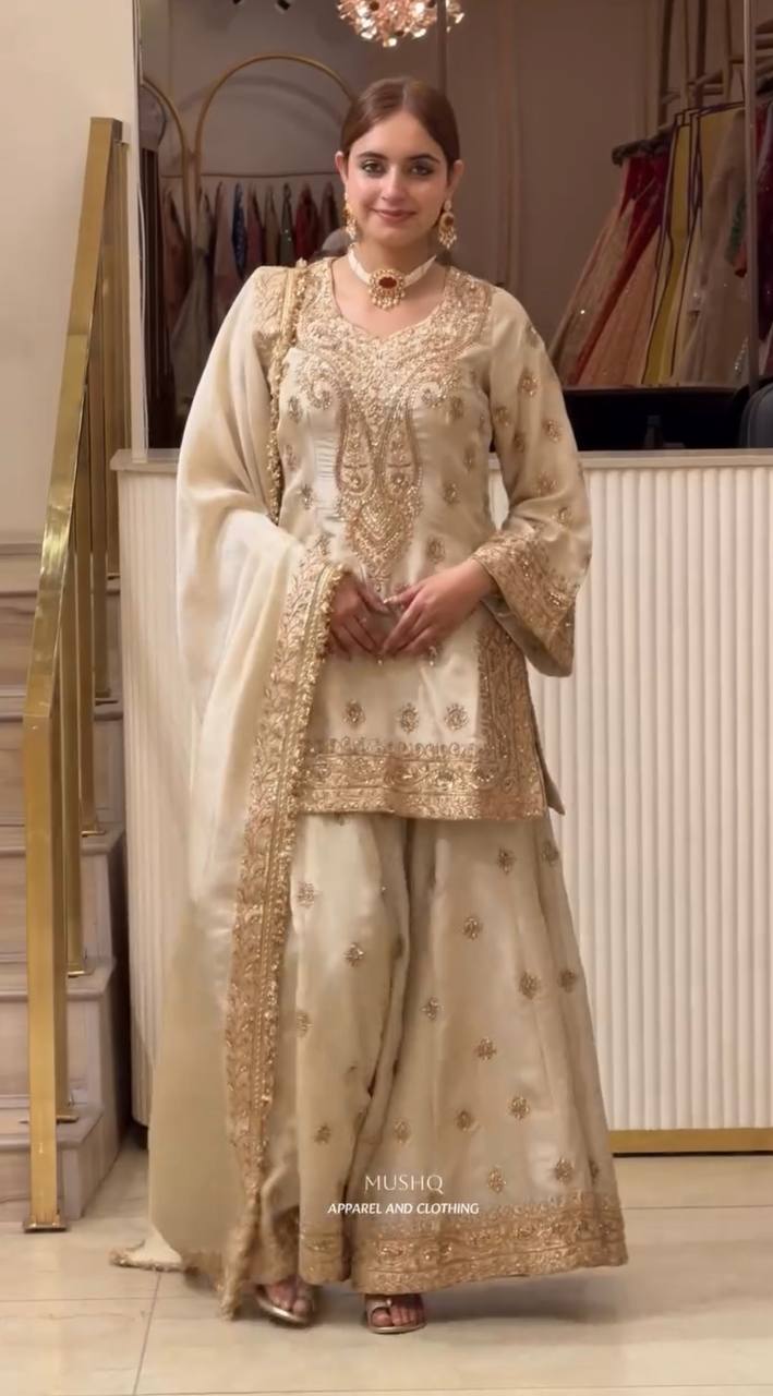 Creme Wedding Sharara Set
