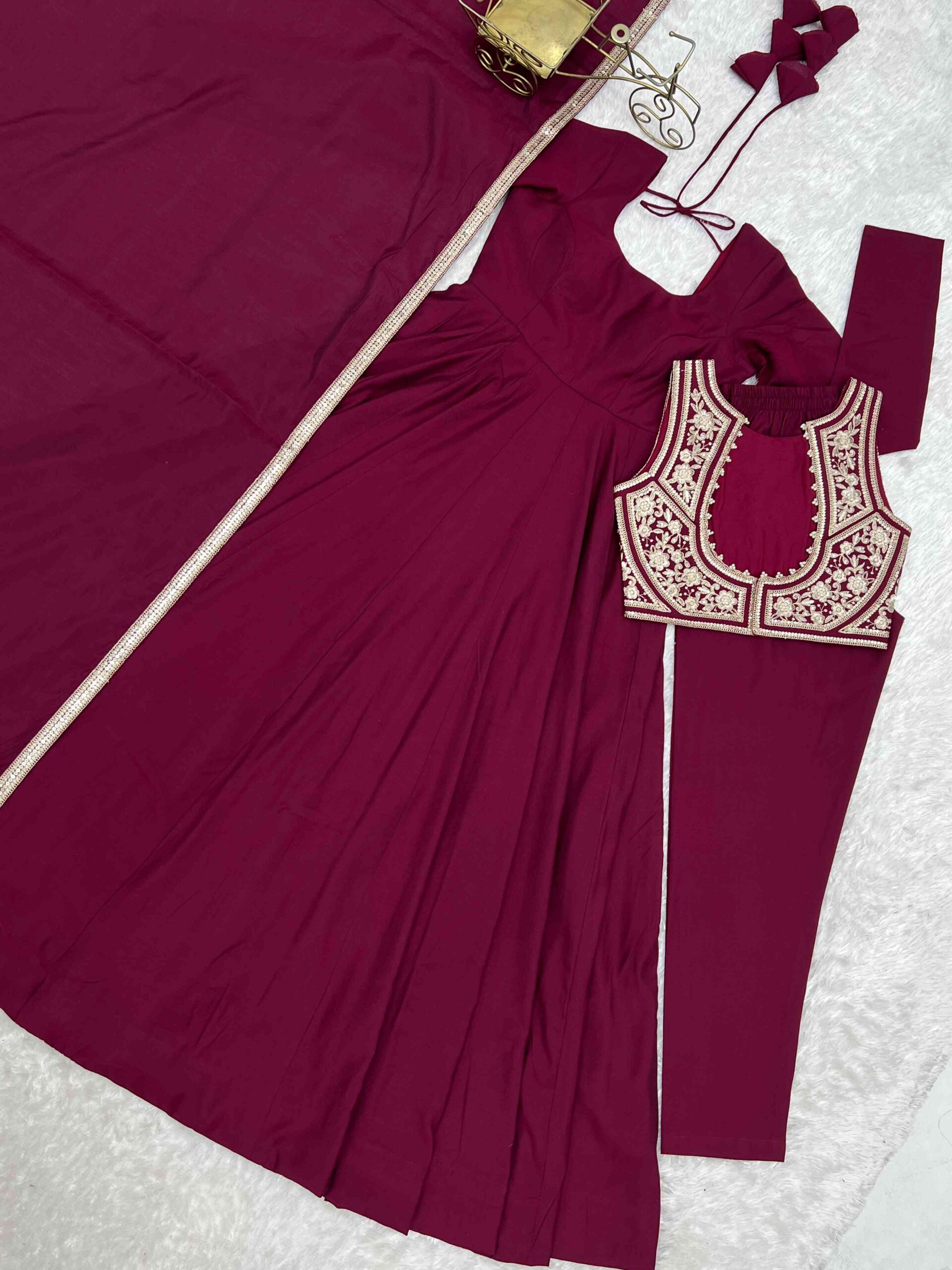 Dark Rani Gown with Jacket for Wedding