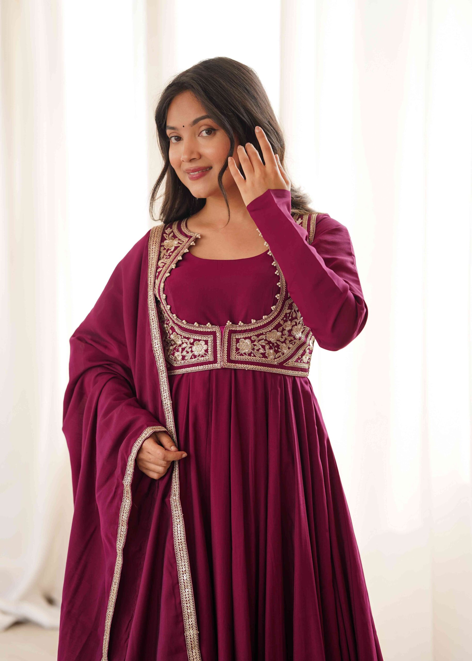 Dark Rani Gown with Jacket for Wedding