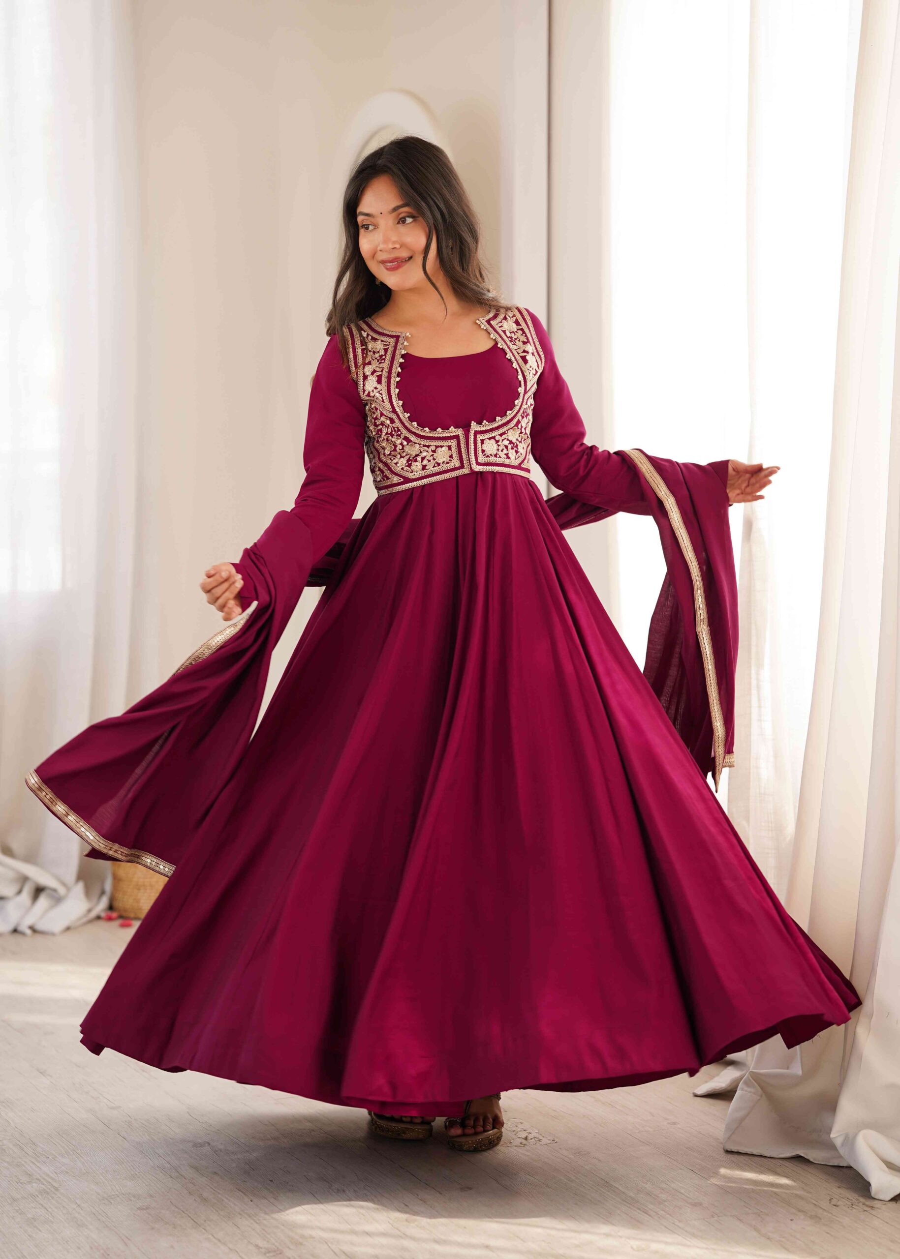 Dark Rani Gown with Jacket for Wedding