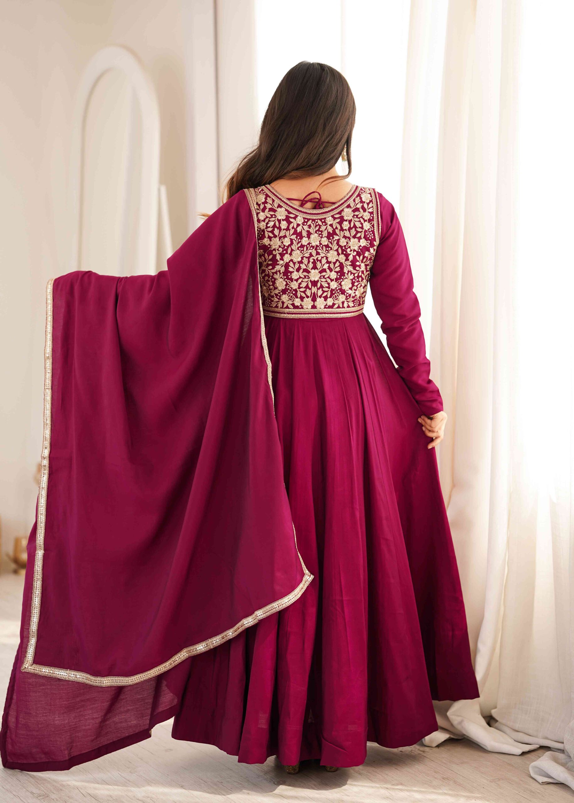 Dark Rani Gown with Jacket for Wedding