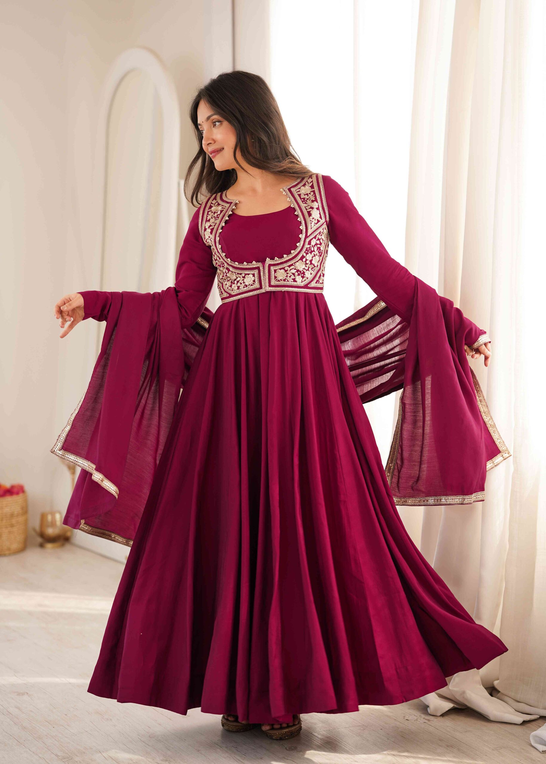 Dark Rani Gown with Jacket for Wedding