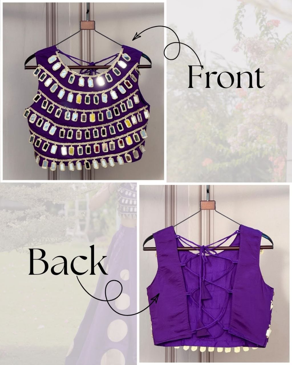 Women's designer Purple blouse with mirror work for sarees