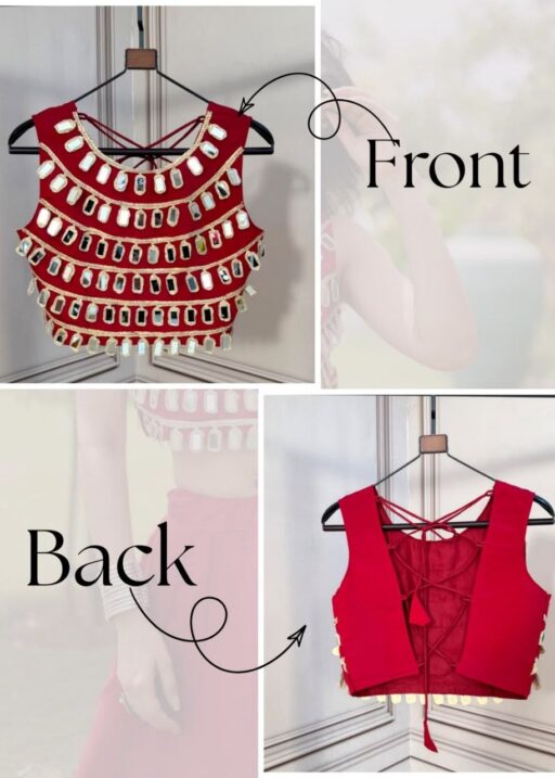 Elegant Red blouse with handcrafted real mirror embellishments