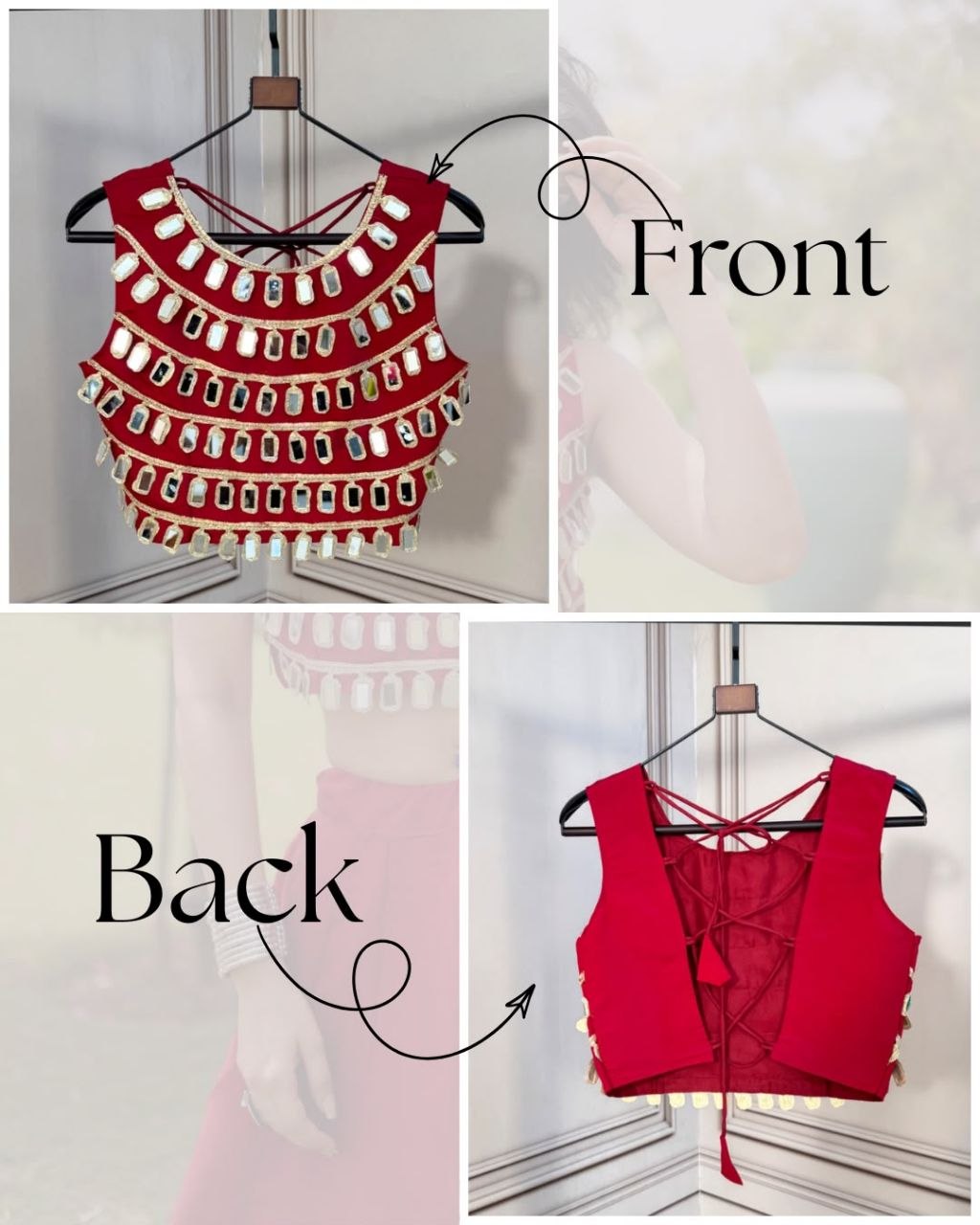 Elegant Red blouse with handcrafted real mirror embellishments