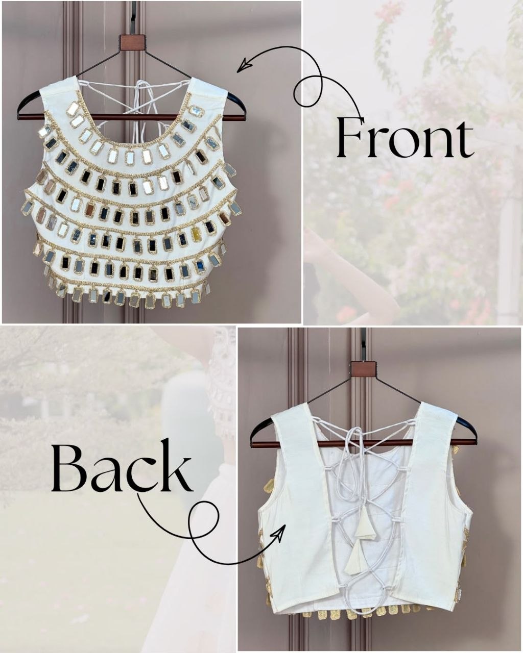 Designer white readymade blouse with real mirror work Pair with sarees and lehenga for navratri