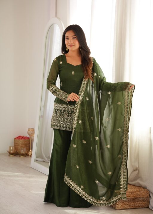 Embellished Green Bell Bottom Salwar Suit