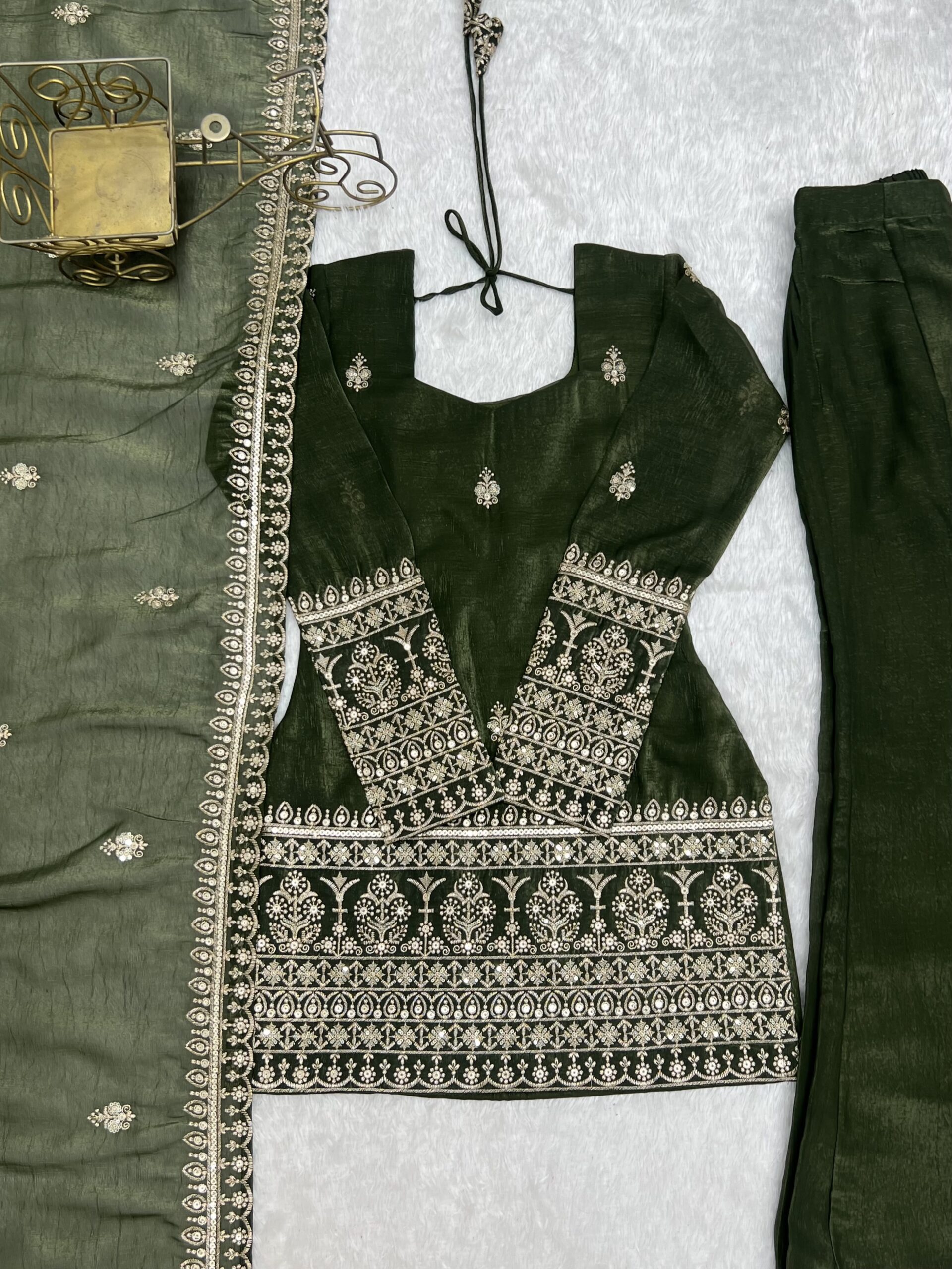 Embellished Green Bell Bottom Salwar Suit