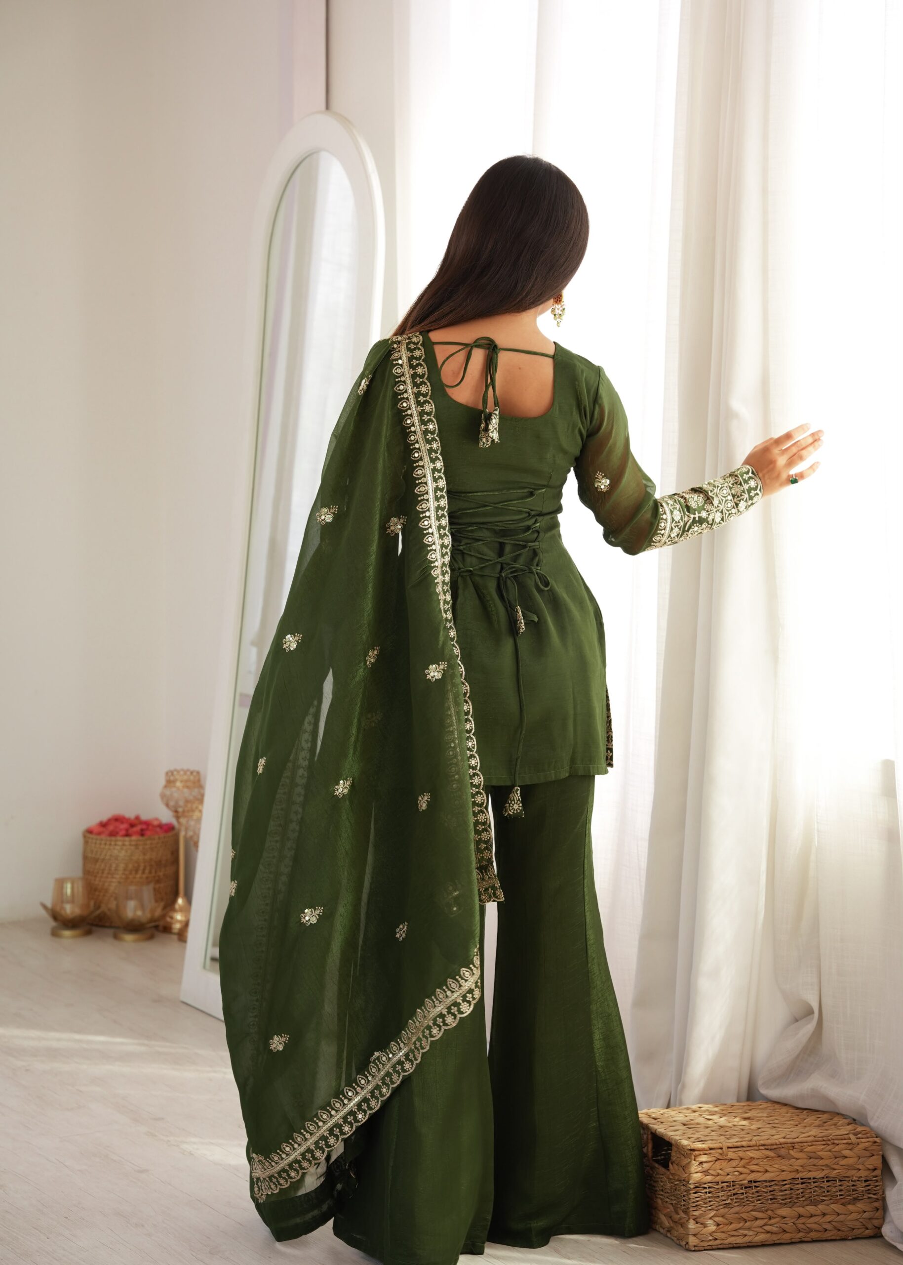 Embellished Green Bell Bottom Salwar Suit