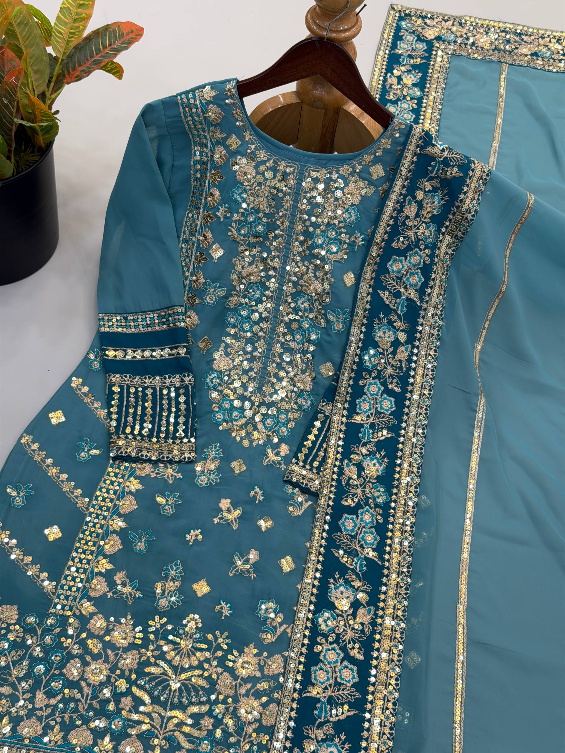 Pastel Blue Readymade Pakistani Straight Suit