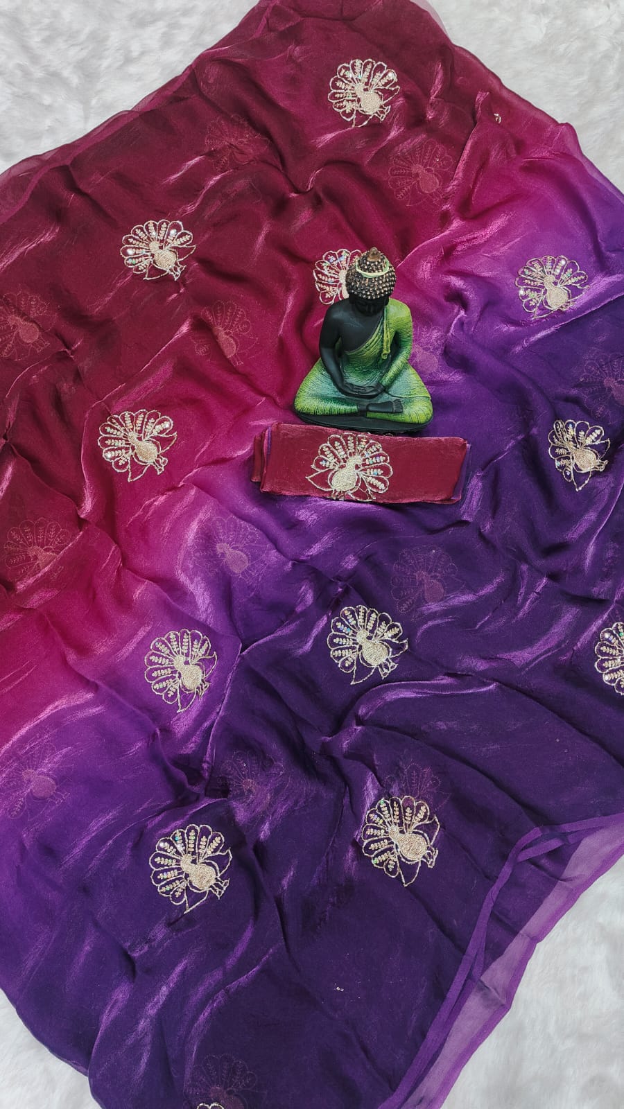 Fendi Silk Saree with Peacock handwork