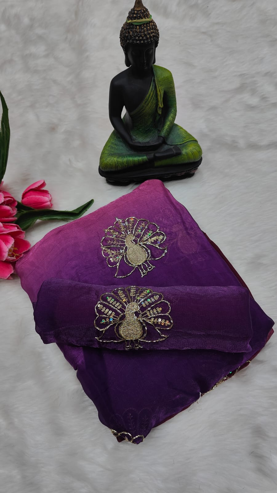 Fendi Silk Saree with Peacock handwork