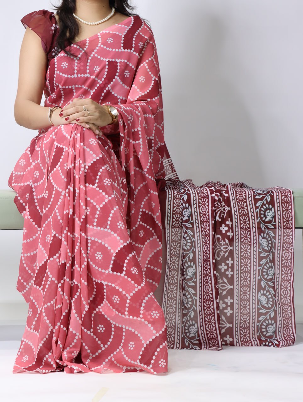 Gajri Color Light Weight Bandhni Printed Saree